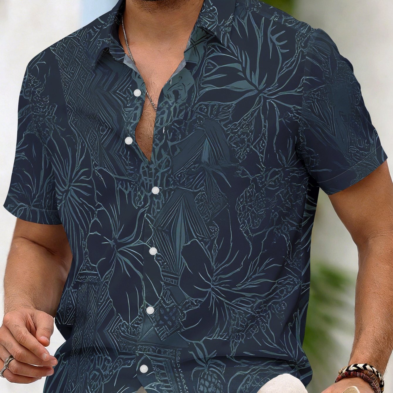TEMU Men's Short Sleeve Shirt Summer Plant Top Trendy Fashion Loose Breathable Beach Vacation Daily Versatile Youth Thin Machine Washable, Casual