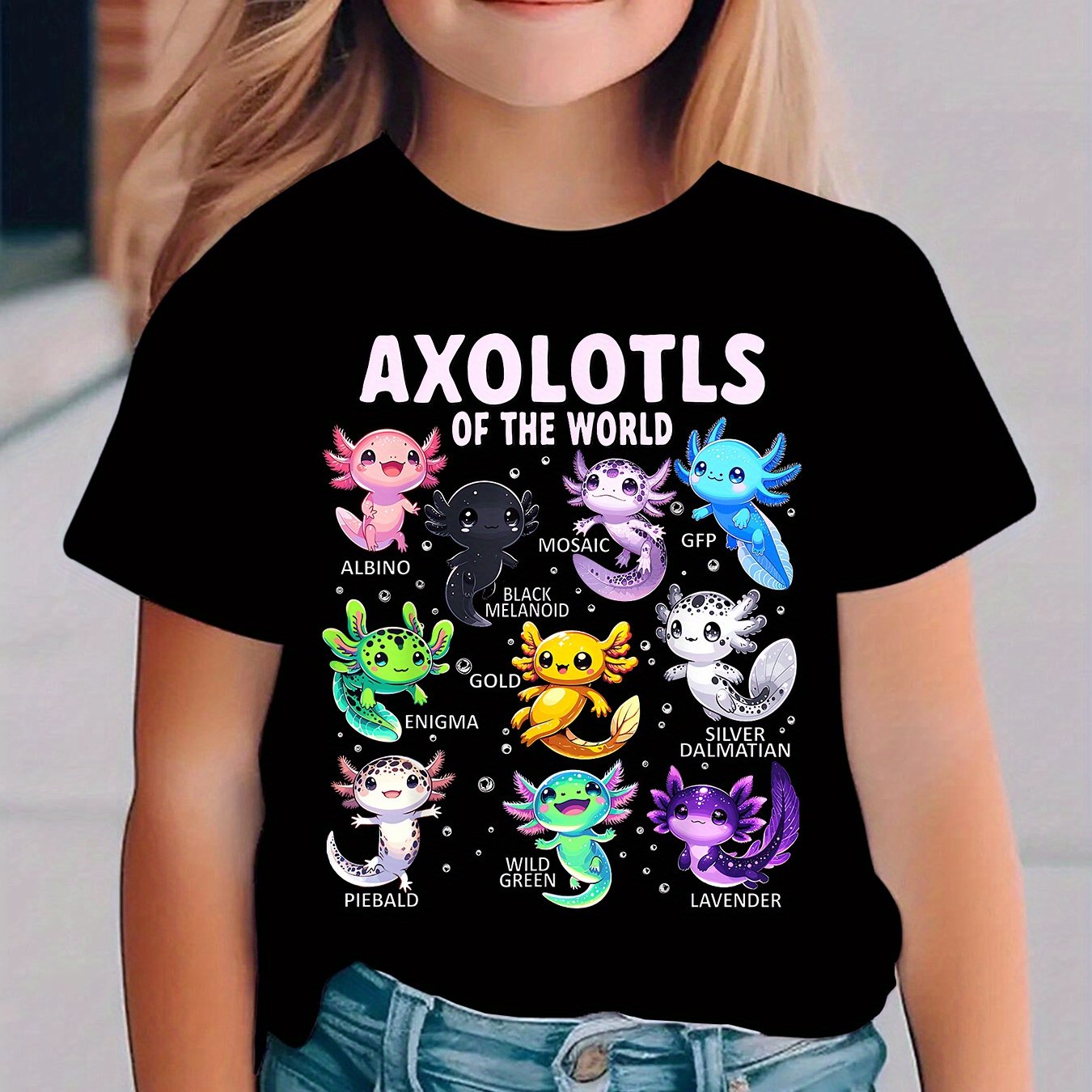 Image of Summer Fashion Short-sleeve T-shirt For Girls Featuring Axolotl Cartoon Designs, A Casual And Versatile Top Dx5080