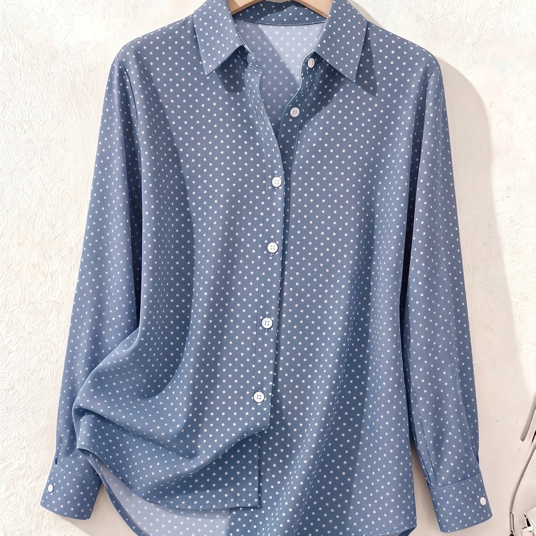 TEMU Elegant Fashion Single-button Women's Spring Autumn Long Sleeve Polka Dot Shirt