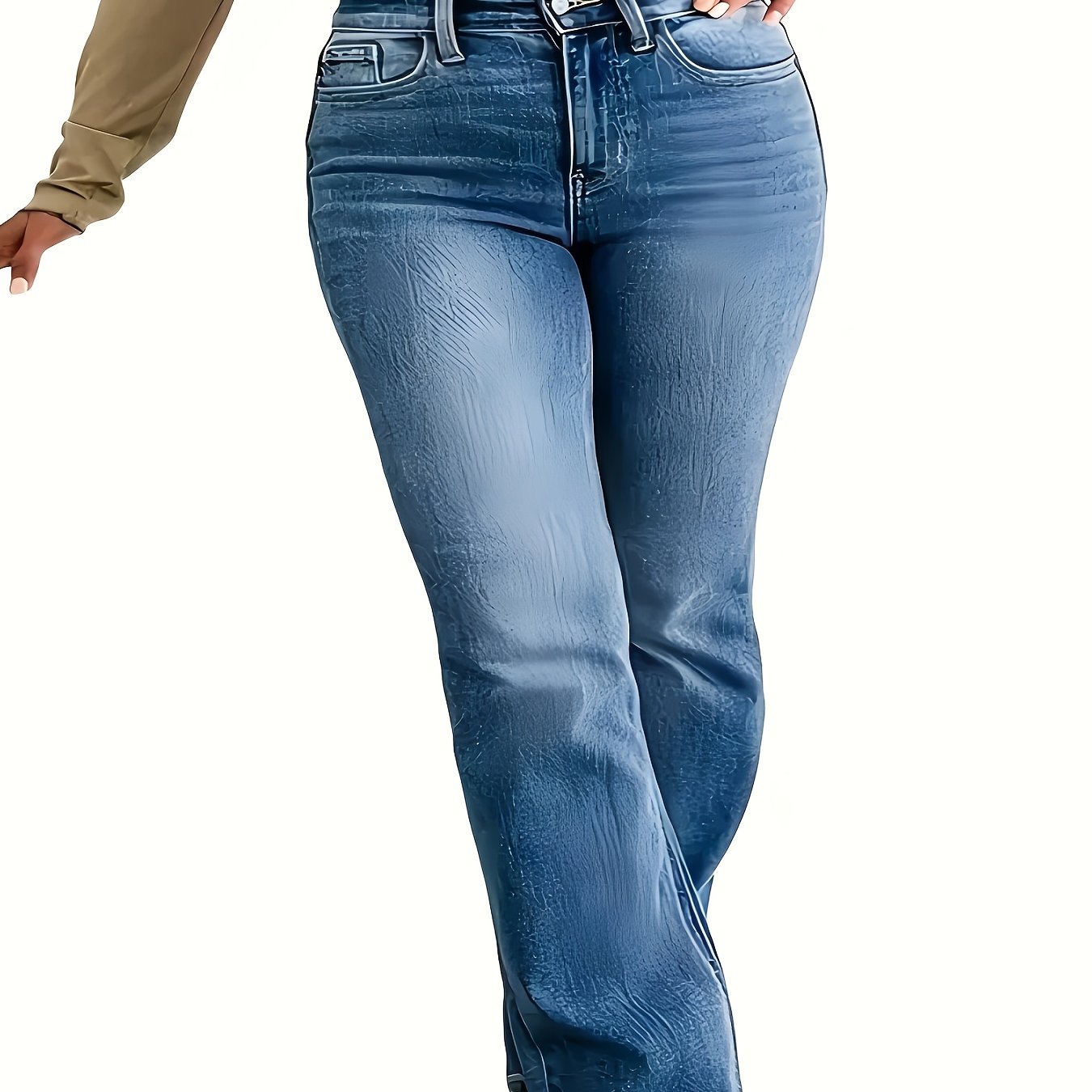 TEMU Women's High-waist Stretch Slim-fit Straight Jeans - Comfortable Denim In Light Wash, For All , Hand-washable, Mid-rise, A-, Casual Attire
