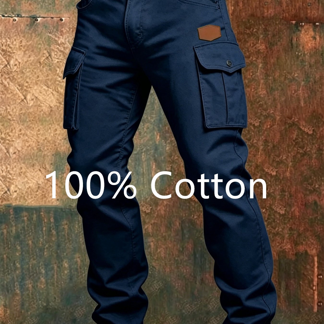 TEMU New Style 100% Cotton Spring And Autumn Fashion Solid Color Men's Work Pants Casual Multi-pocket Jogging Commuting Long Pants