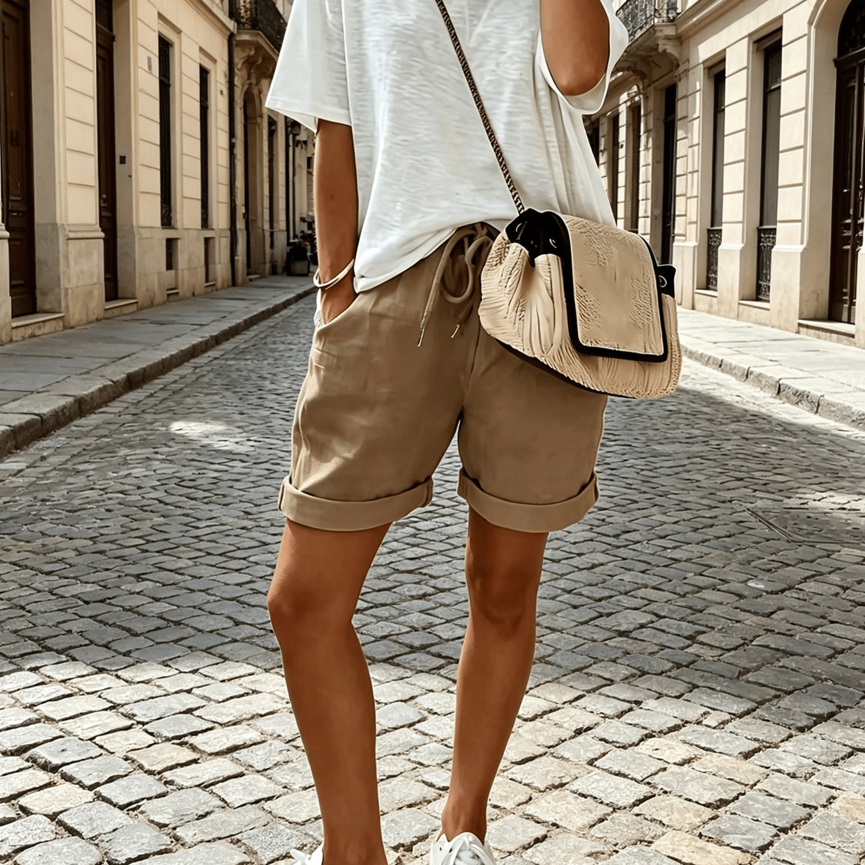 TEMU Women's Fashion Solid Color Drawstring Casual Shorts