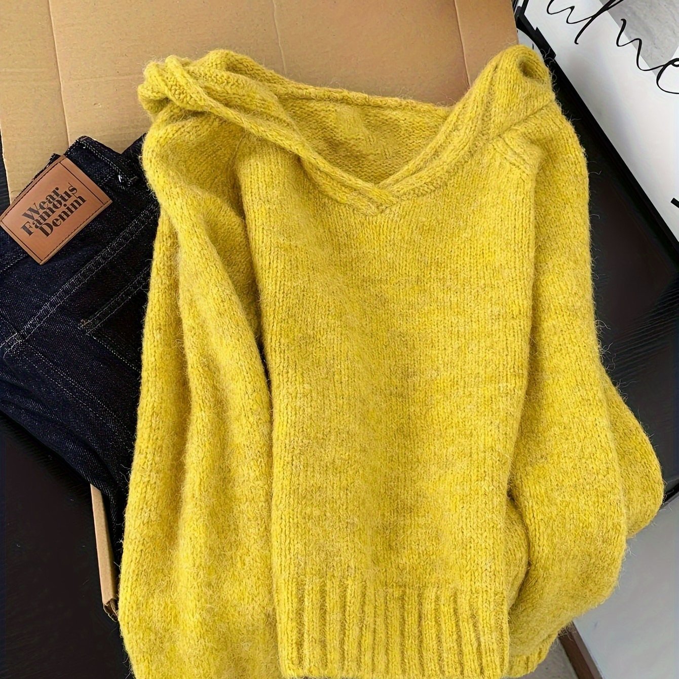 Image of Fashionable Elegant Women's Top Casual Easy Lazy Style Hooded Solid Color Sweater Top Women [nian Nian]