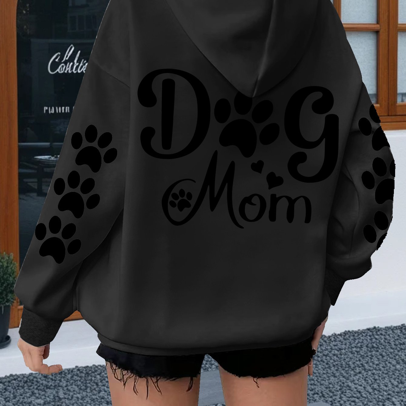 TEMU Plus Size - Plus Size - Plus-size Letter Animal Paw Print Graphic Hoodie, Casual Drawstring Long Sleeve Kangaroo Pocket Sweatshirt, Women's