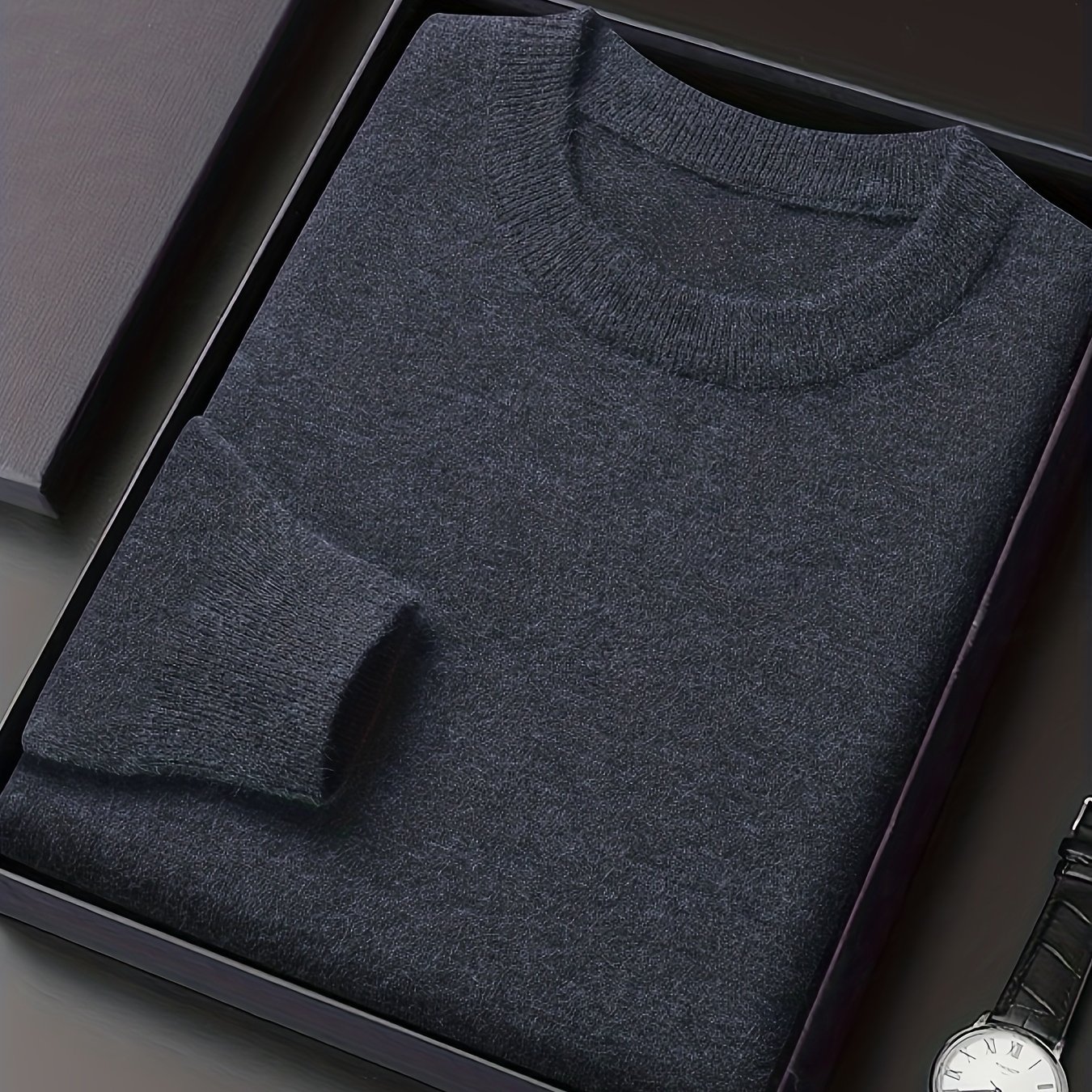 TEMU 2025 New Winter Plus Size Round Neck Long Sleeve Thick Knit Sweater Men' Large Size 300lbs Solid Color Casual Versatile Pullover Base Layer Top