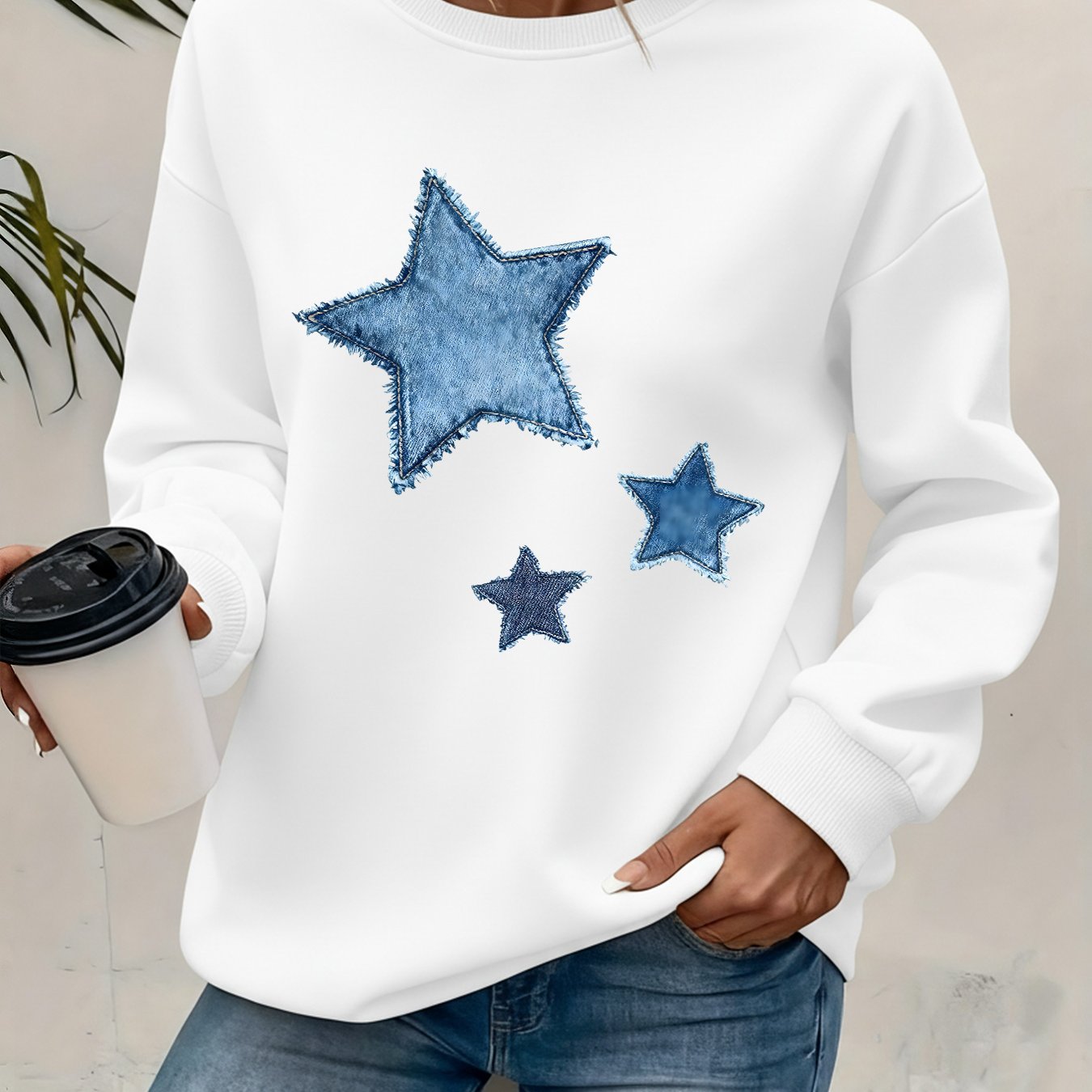 TEMU Women's Stylish Round-neck Sweatshirt, Featuring A Printed Design, Perfect For Autumn And Winter With Added Fleece