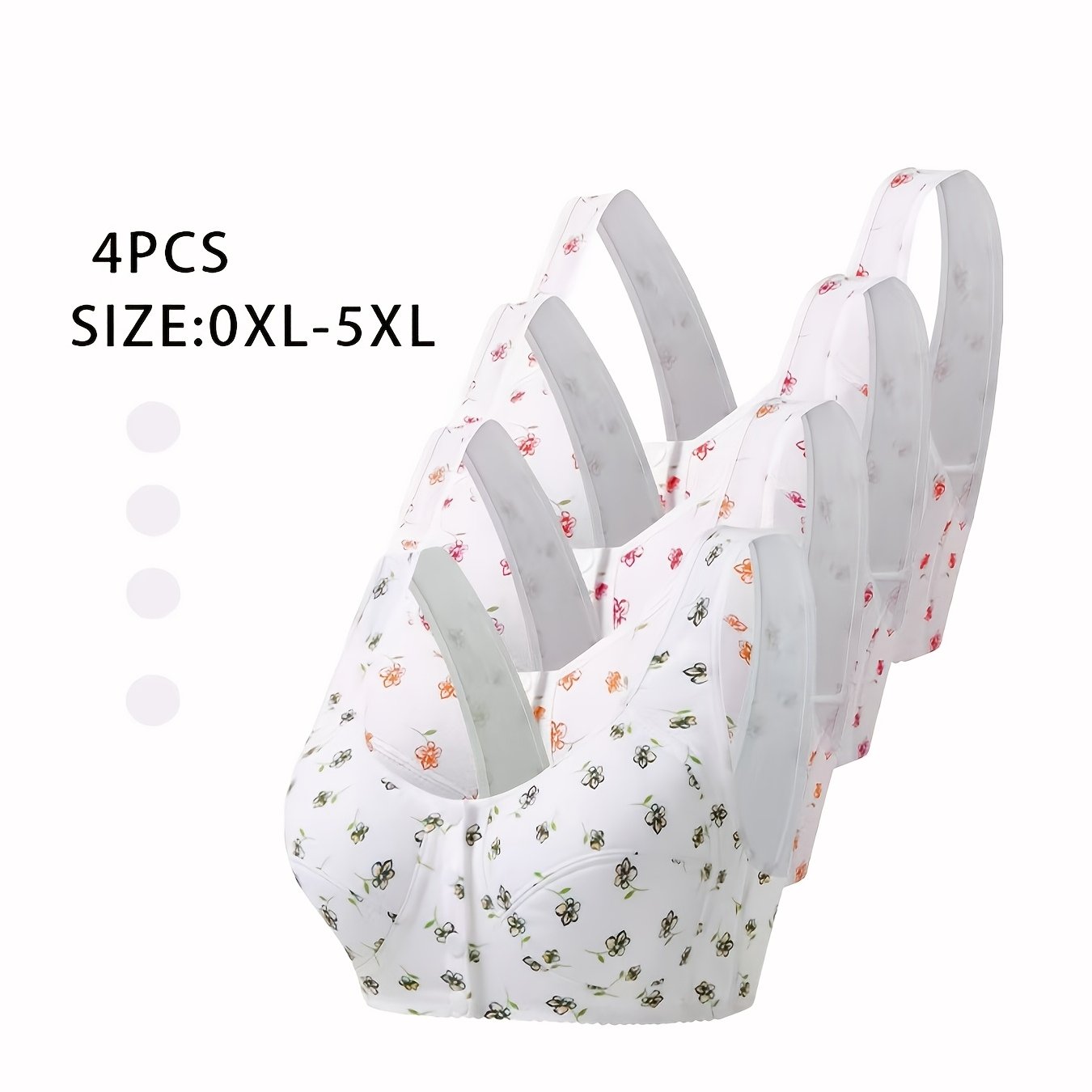TEMU Set Of 4 Seasonal Large-sized Wireless Bras With Floral Prints, Featuring No Padding And For , Designed With -opening Clasp