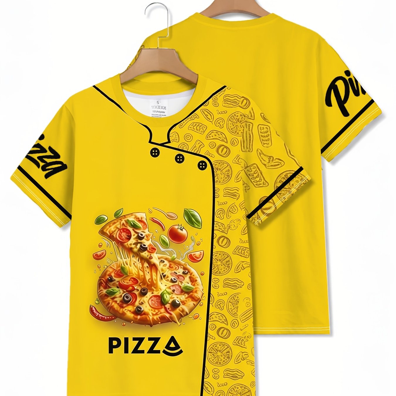 TEMU Abbigliamento da lavoro da donna, uniformi casual da chef - Top a maniche corte con stampa pizza - per pizzerie, , uniformi per di ristoranti e