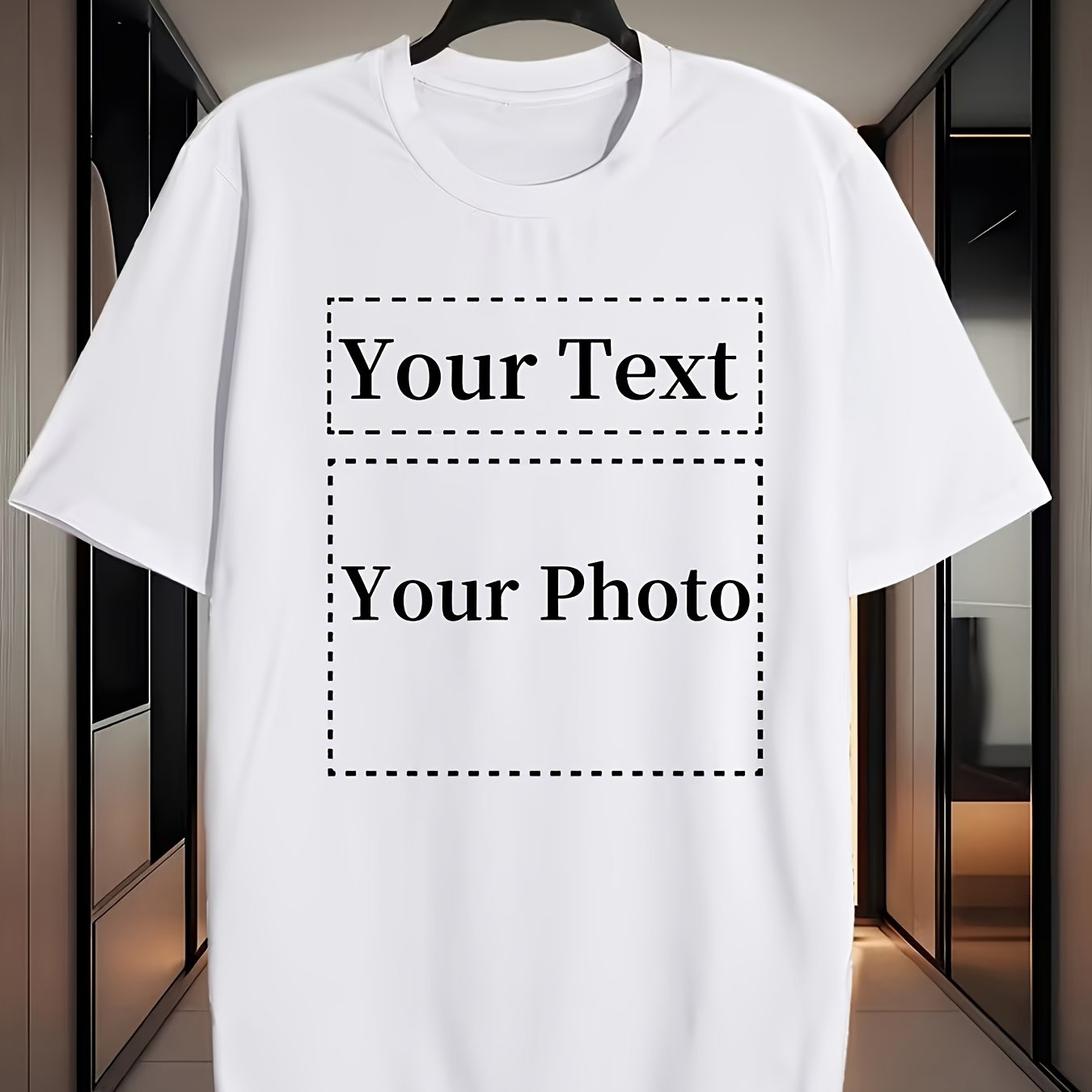 TEMU Customizable Men's Crewneck Athletic T-shirt, With Printed Patterns And Text, Casual Short-sleeve Style, Ideal For Team Building , Featuring
