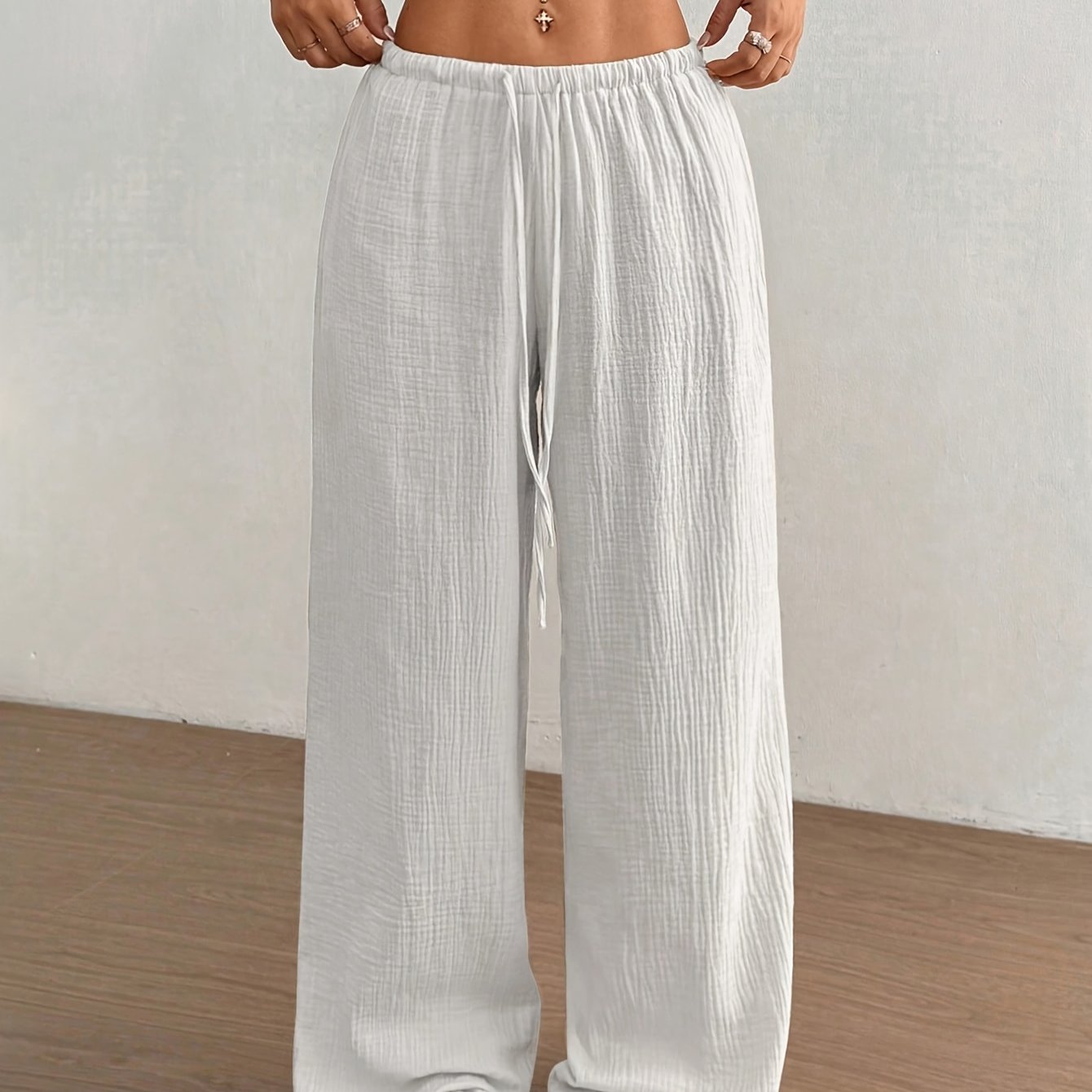 Women' Color Casual Drawstring Straight Leg Pants Trousers