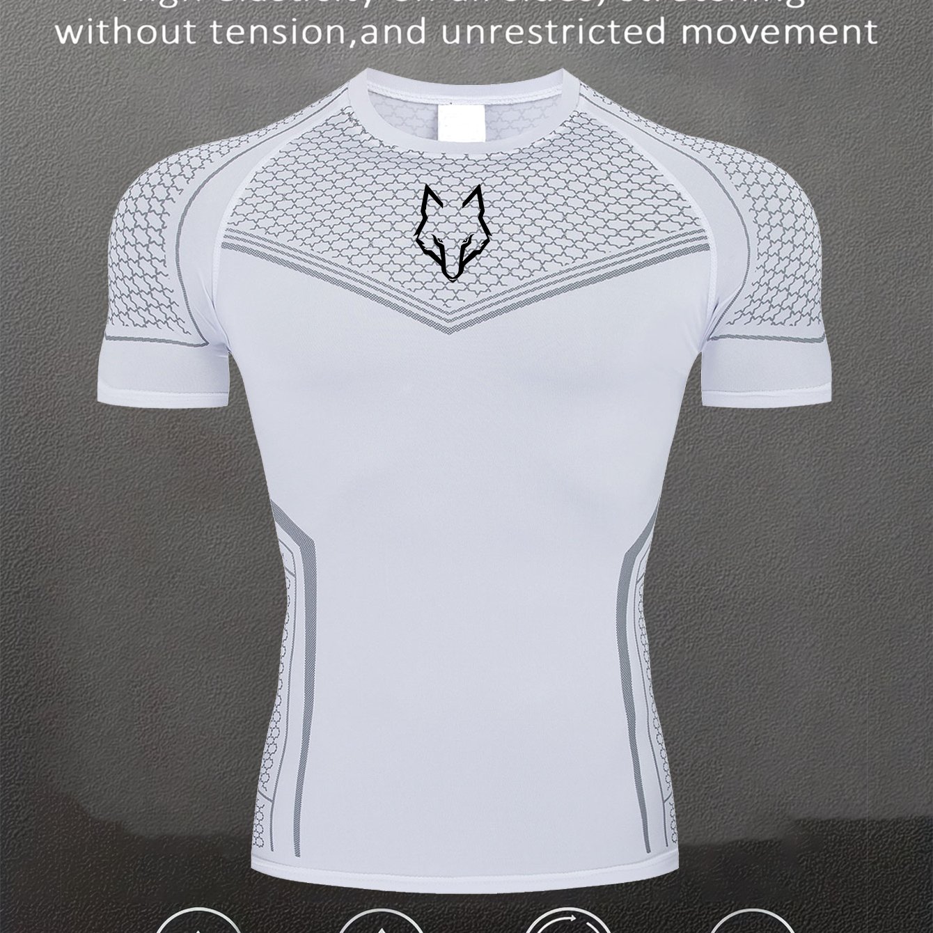 TEMU Men's Compression Fitness Shirt, New Arrival Gym T-shirt, Snug Comfortable Compression Top With Wolf Head Graphic, Ideal Gift For Boyfriend,