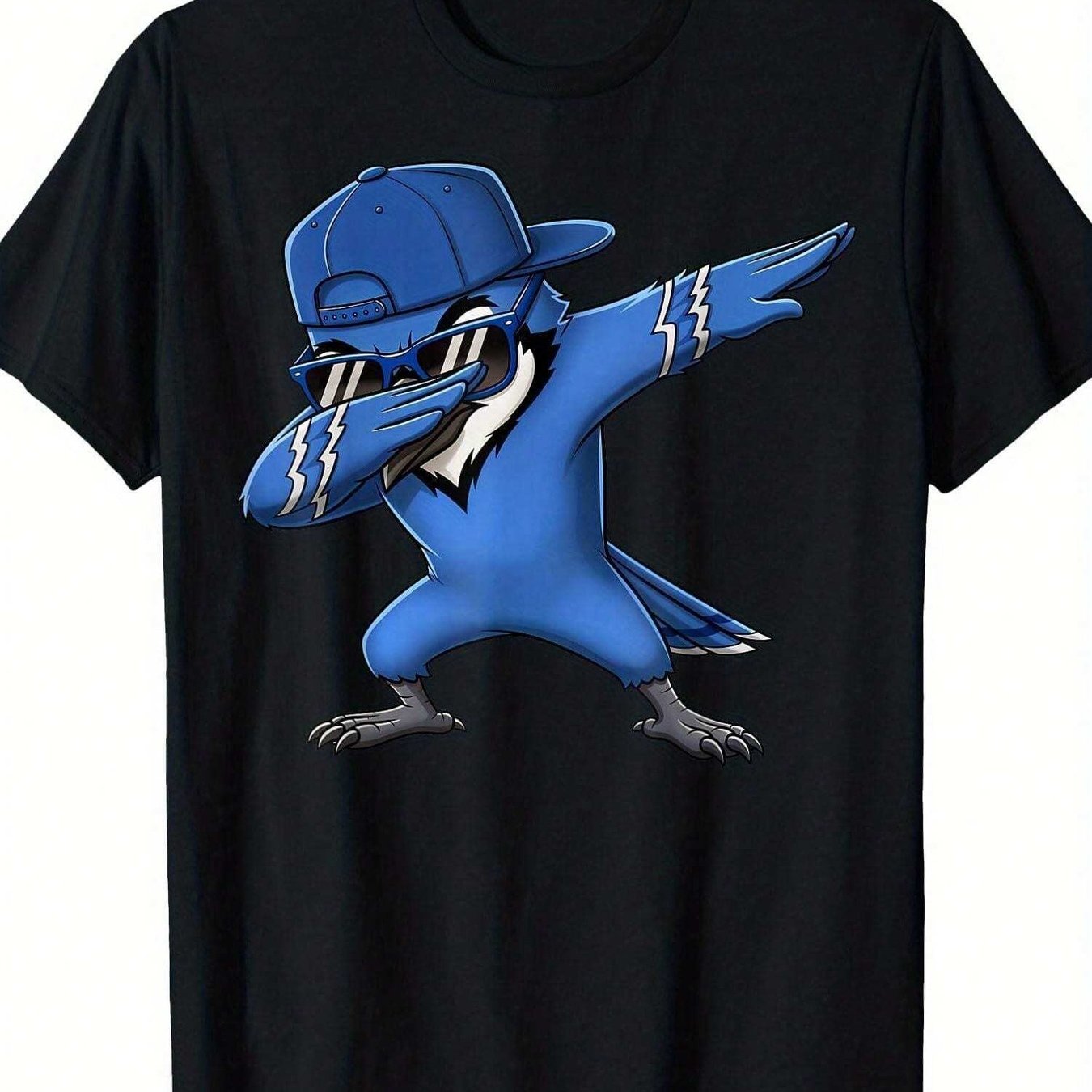 TEMU T-shirt pour Homme à Imprimé Bleu, Décontracté à Manches Courtes et Col Rond avec Graphique de , Lavable en Machine, Convient aux Garçons,