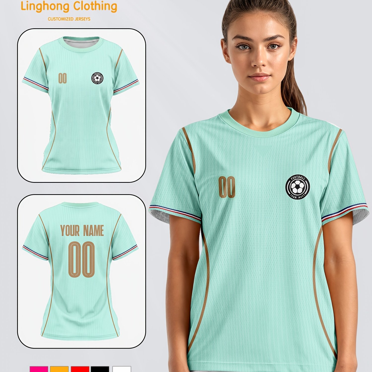 TEMU T-shirt de féminine de football - Personnalisation Nom/Numéro/Logo - Maillot à col ras du cou | Respirant et à séchage rapide, adapté à