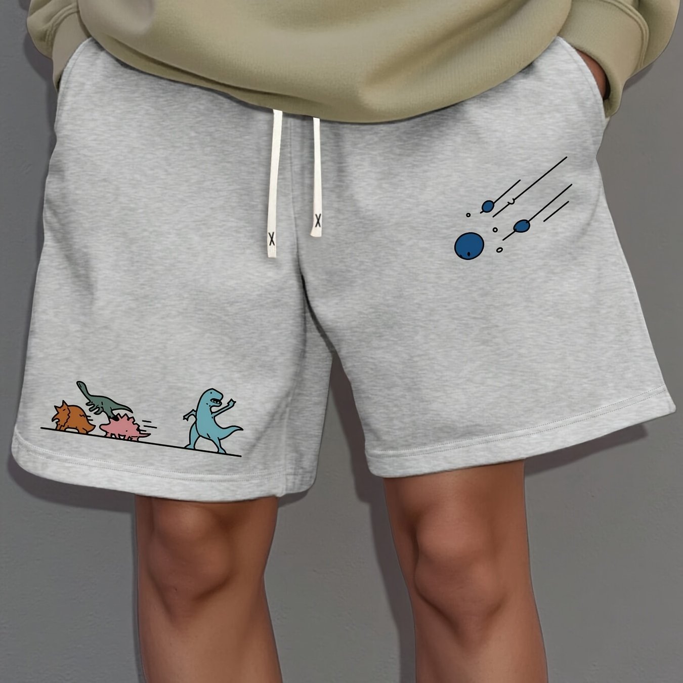 TEMU Men's Summer Dinosaur Print Drawstring Waist Shorts, Summer Casual Versatile Sweatpants