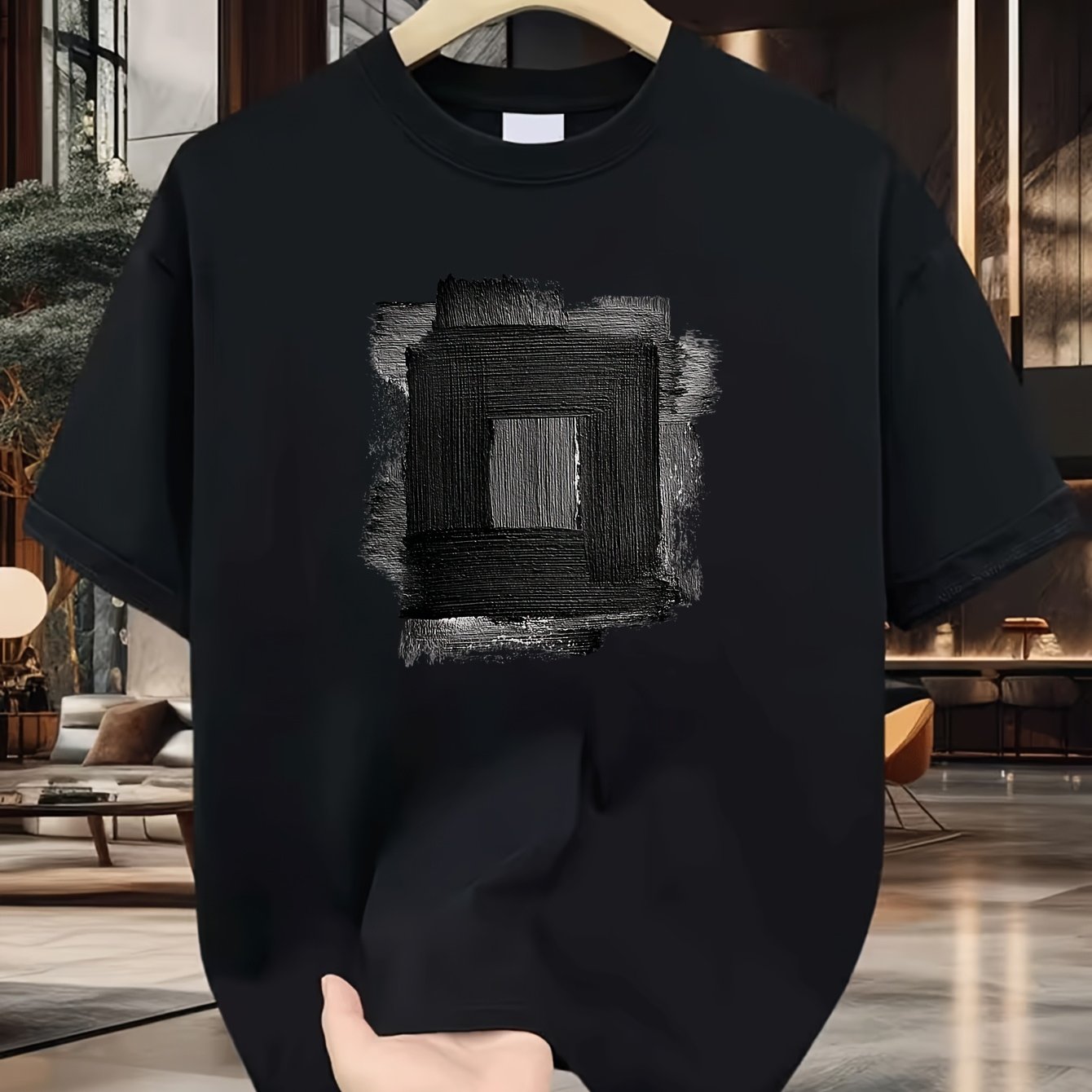 Image of 2026 Bestselling Printed T-shirt With Pattern Of Black . Men's Loose-fit Versatile Trendy Style, Plus Size