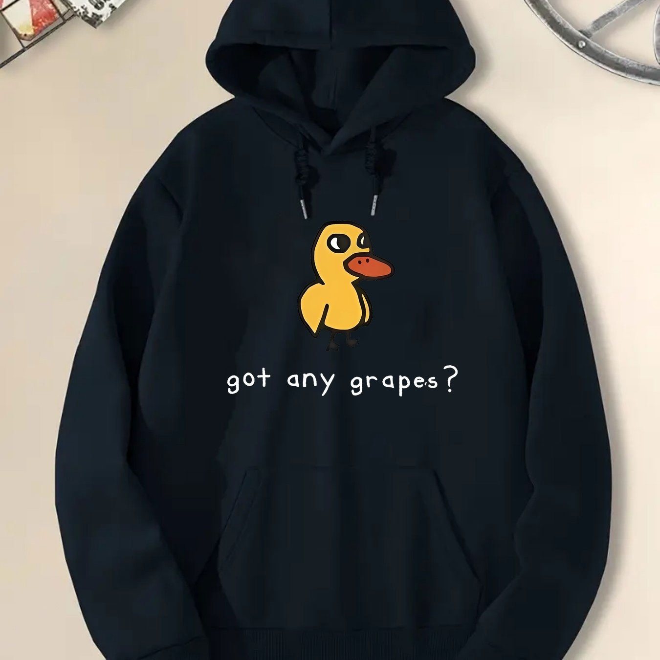 TEMU Oversized Hooded Sweatshirt With Duck & Got Any Grapes Graphic - Lightweight Breathable Pullover Durable Fabric Loose Fit Casual Streetwear With