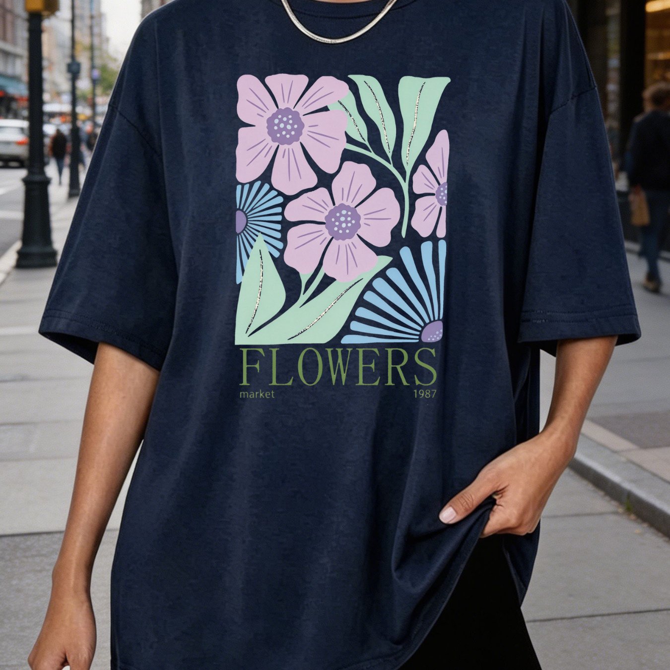 Image of 2026 Women's Summer Floral Oversized Graphic T-shirt, Trendy Streetwear Style, Y2k Party Vacation Beach Versatile, Loose And Comfortable For
