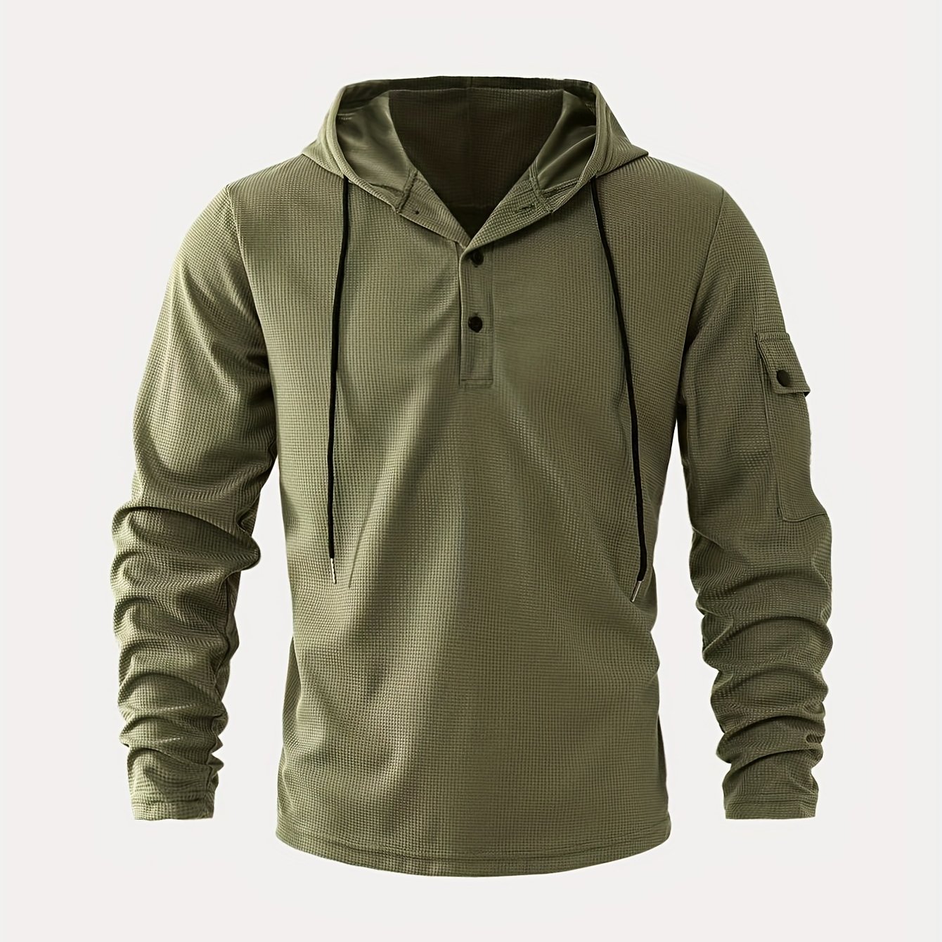 TEMU Men's Button-up Hooded Long-sleeve Sweatshirt For Fitness & Outdoor Activities, Casual Polyester Pullover With Half-zip , Machine Washable,