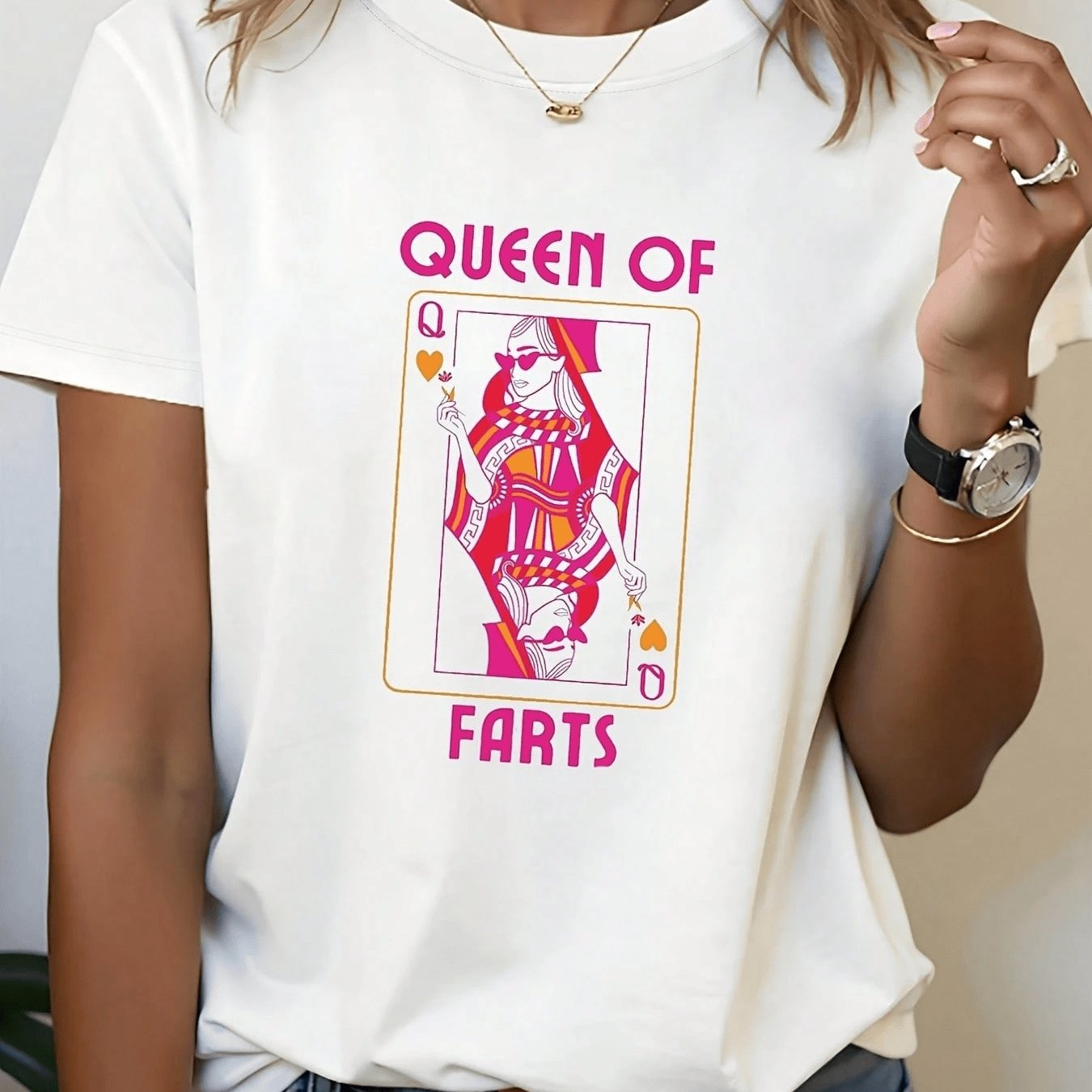 TEMU Queen Of & Unisex Queen Of Graphic T-shirt - Funny Humor Short-sleeve Top With Letter Print, Casual Streetwear For Beach Outfits, Spring Summer