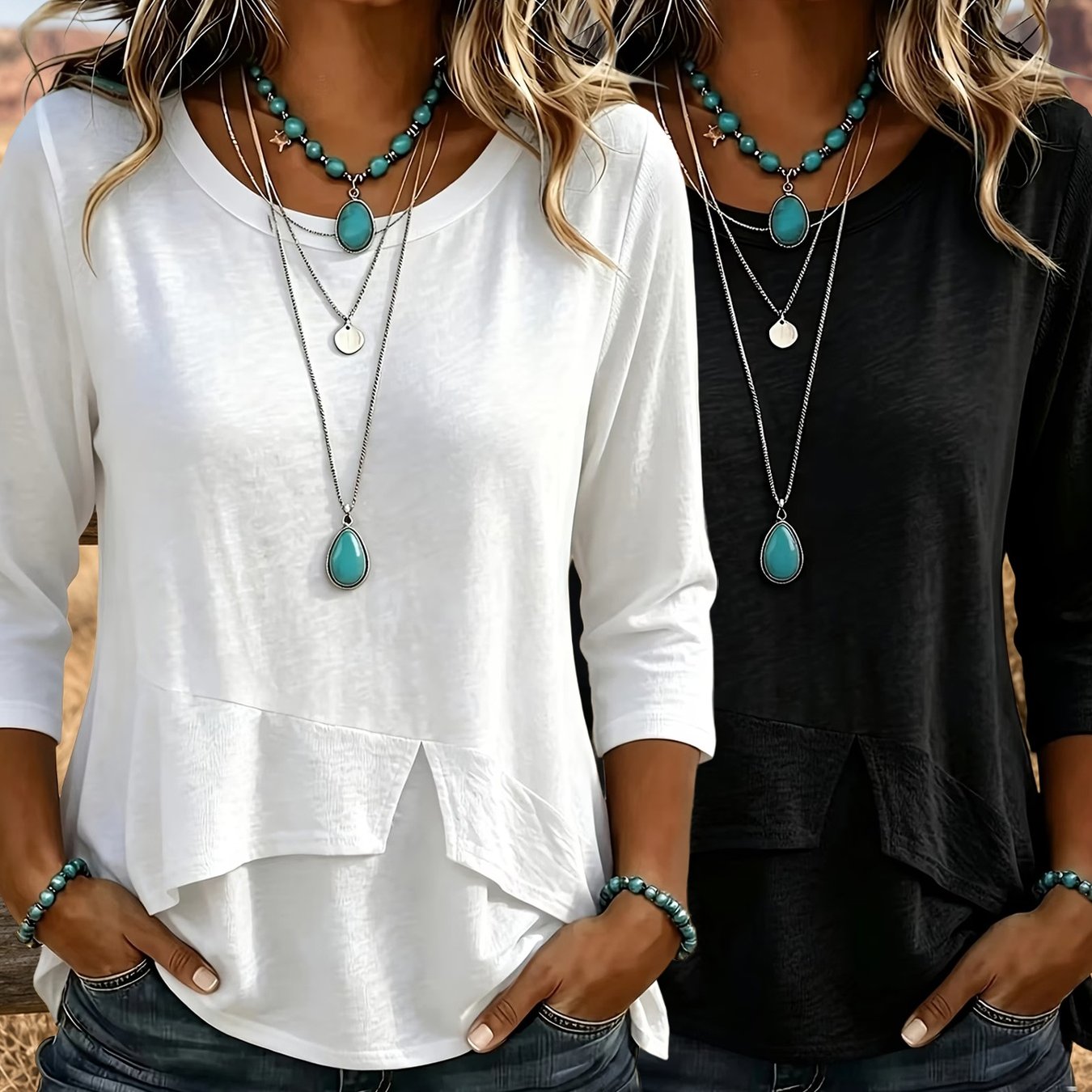 TEMU Set pezzi T-shirt da donna elegante con scollo e , maniche 3/4, adatta a , lavabile in lavatrice, per casual e formali, capo per