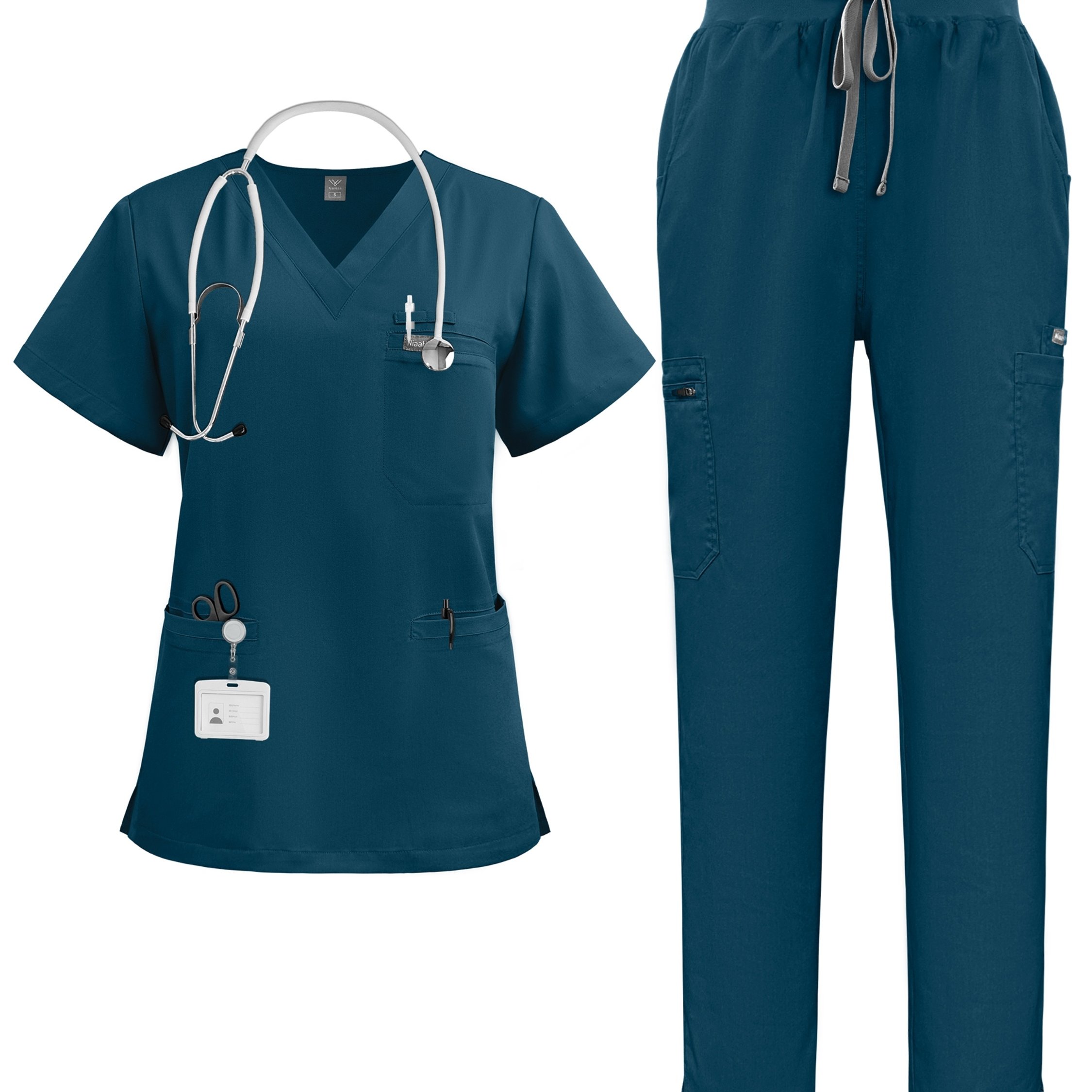 TEMU Uniformi ospedaliere Scrub da infermiera Completo da lavoro Scrub con top a maniche corte e pantaloni per donna