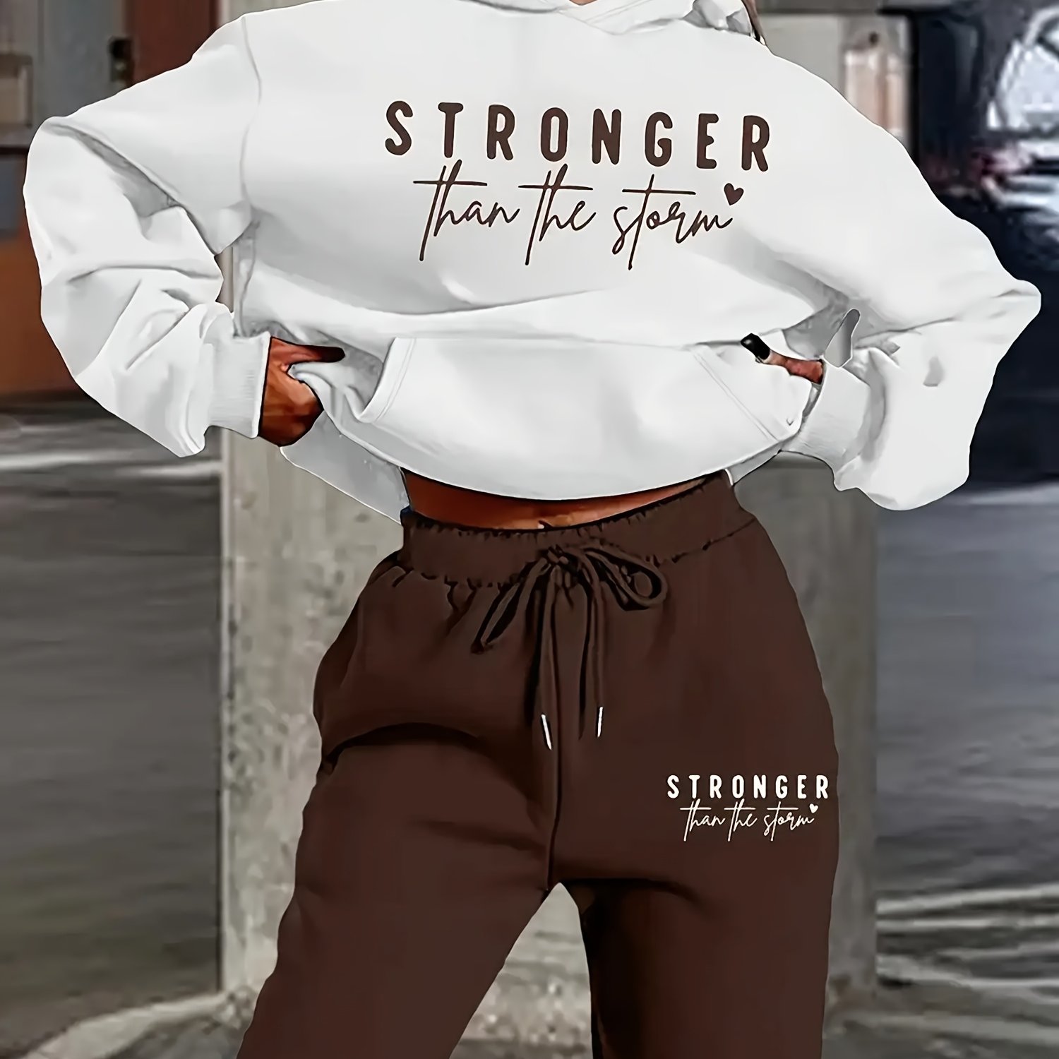 TEMU Ensemble 2 pièces pour femme, Ensemble de survêtement tendance automne/hiver pour femme, Style haut de gamme, Look , Sweat à capuche doublé et