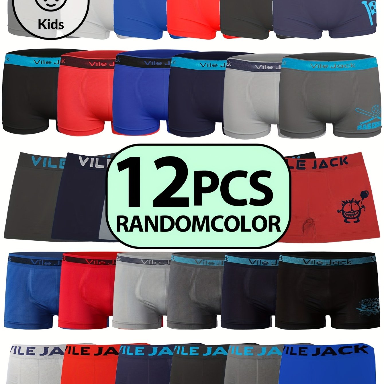 Issued 12 Boys' Seamless Underwear, Random Colors And Patterns, Boys' Sports Element Underwear, Comfortable And Breathable