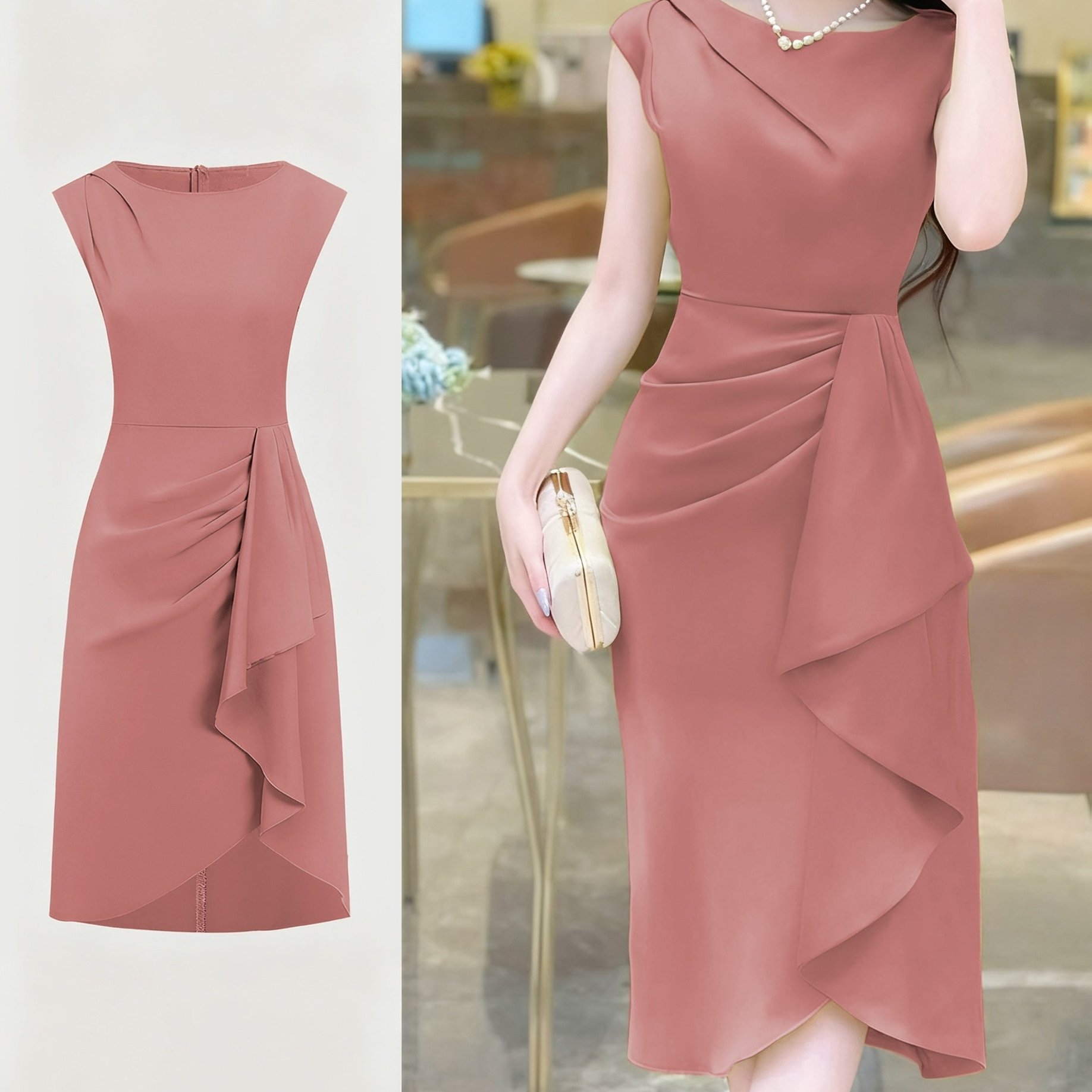 TEMU Spring-summer Pleated Asymmetrical Elegant Design Women's Dress Gown