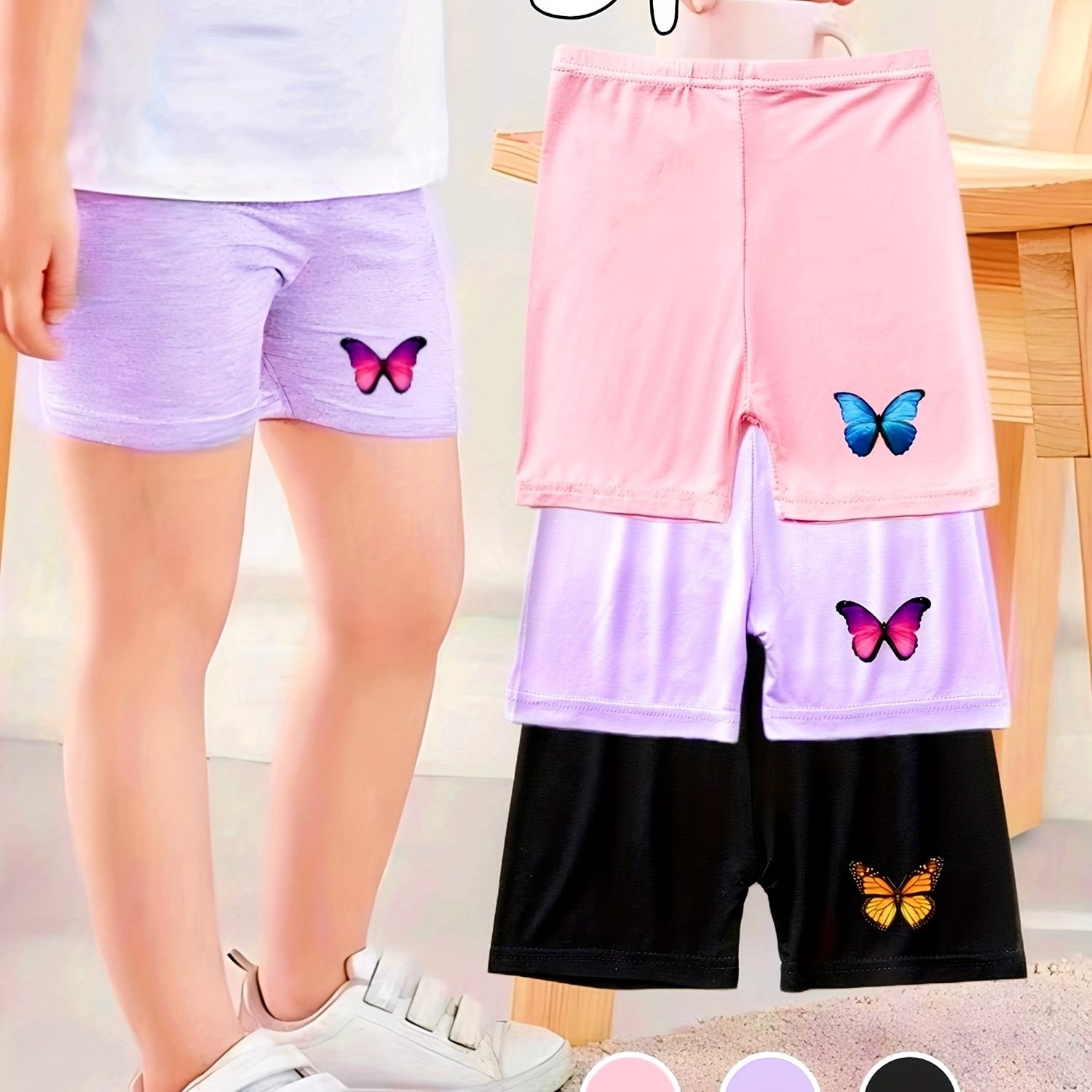3-pack Spring/summer Girls' Modal Shorts, Cartoon Tight Leggings, Candy Pants, Breathable And