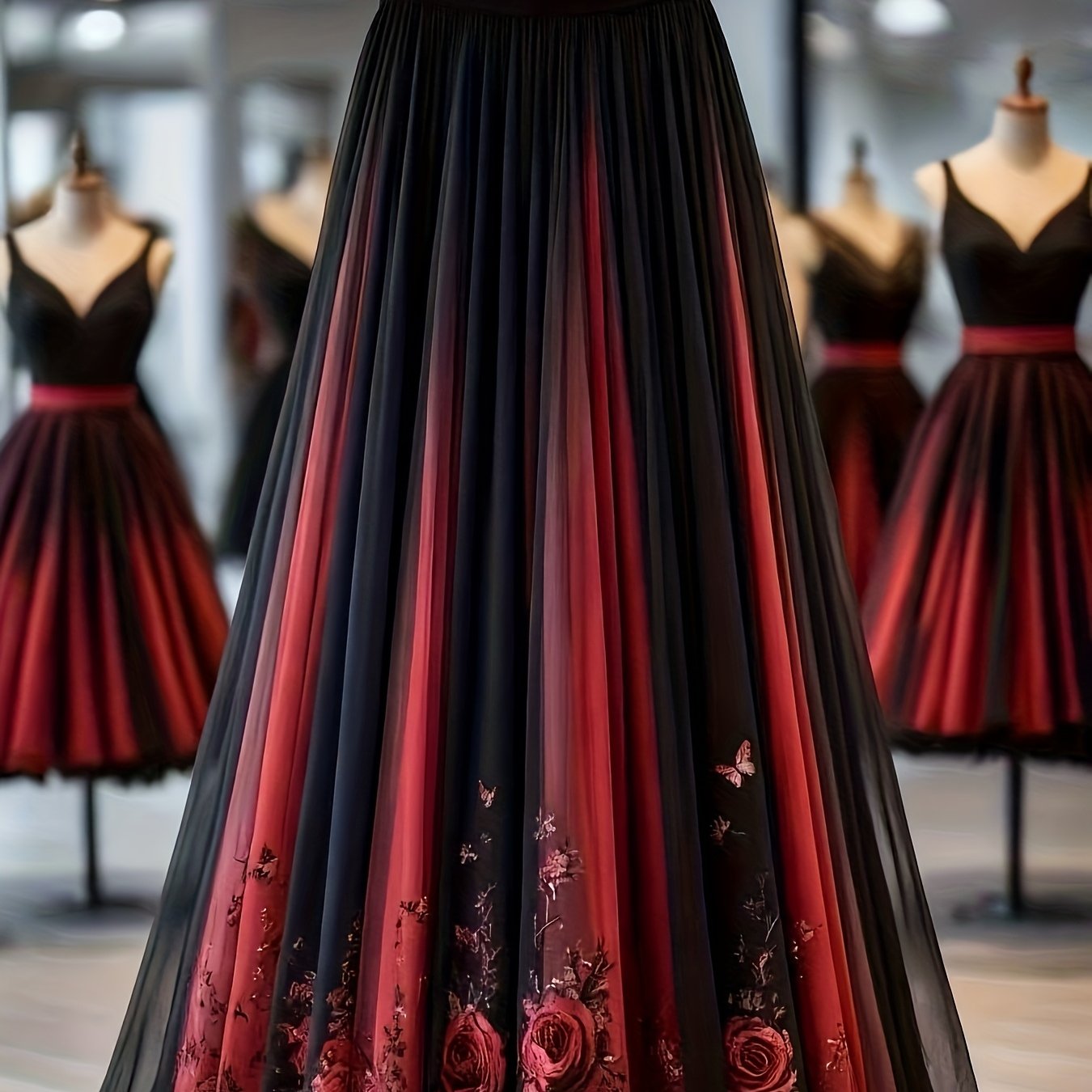 E-shop Vintage Premium-Kleid im französischen Stil mit bedrucktem, fließendem, elegantem langem A-Linien-Rock mehrlagigem Chiffon-Saum, geeignet für