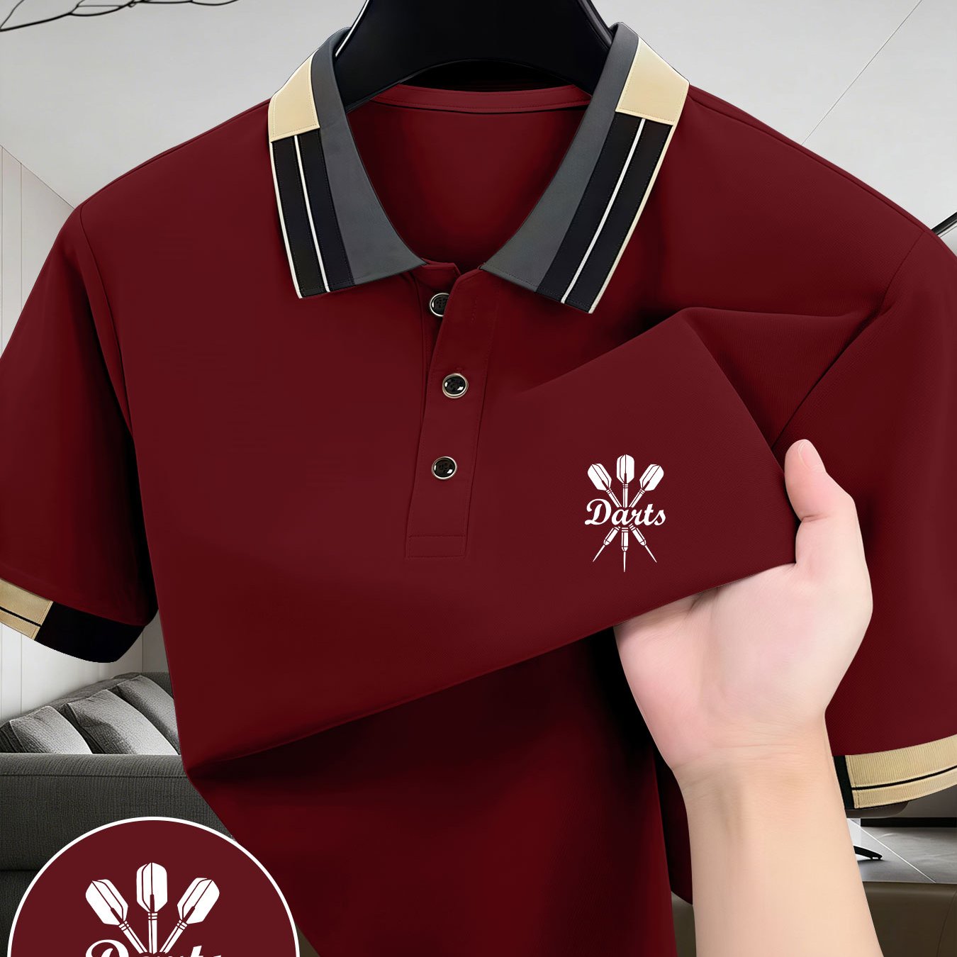 TEMU New Summer Men's Comfortable Shirt Featuring Dart Patterns, Stylish For Golf Wear, Casual Short-sleeve Regular Fit With A Collar And Buttons