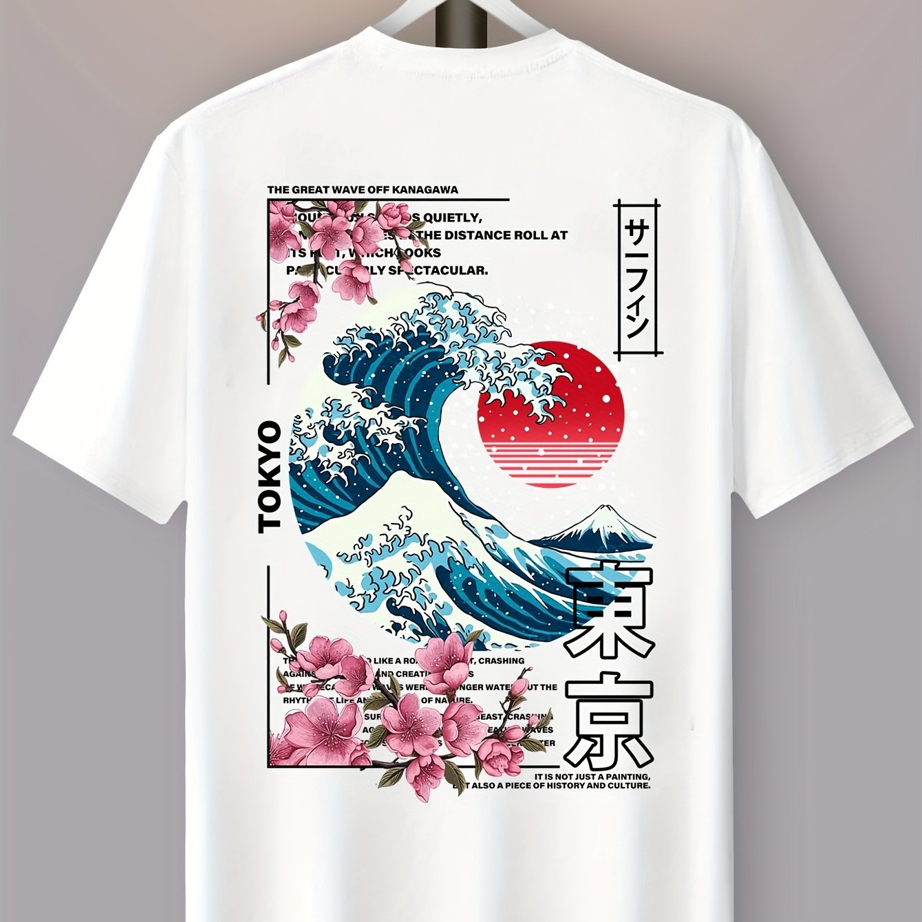TEMU Men's Casual Sport Tokyo Wave Pattern Heat Transfer Print Short Sleeve T-shirt