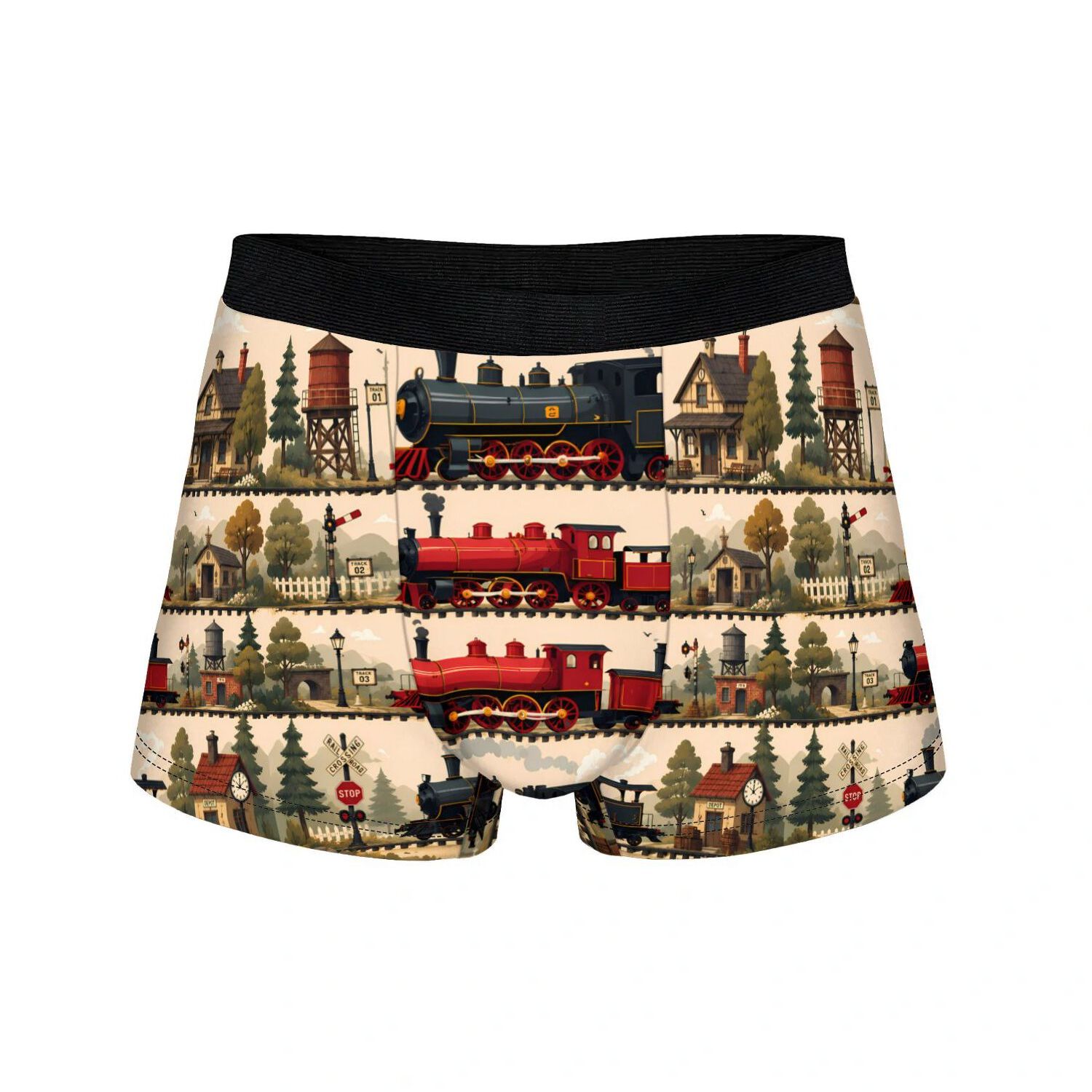 TEMU Historic Railroad And Steam Trains Men's Novelty Boxer Shorts Stylish Underwear For Comfortable Casual Attire