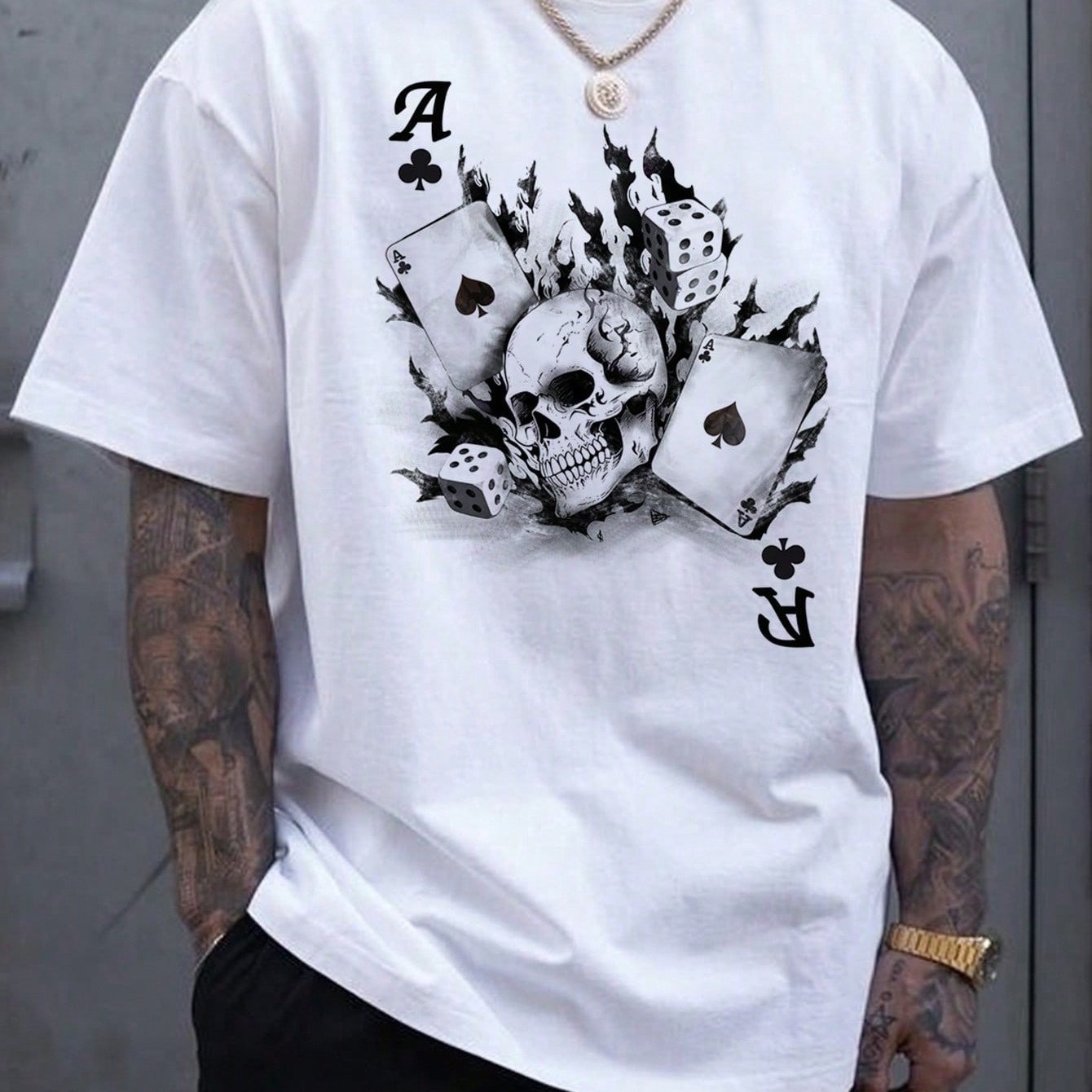 TEMU 1 Pc, 100% Cotton T-shirt, Men's And Card Printed Short Sleeve T-shirt