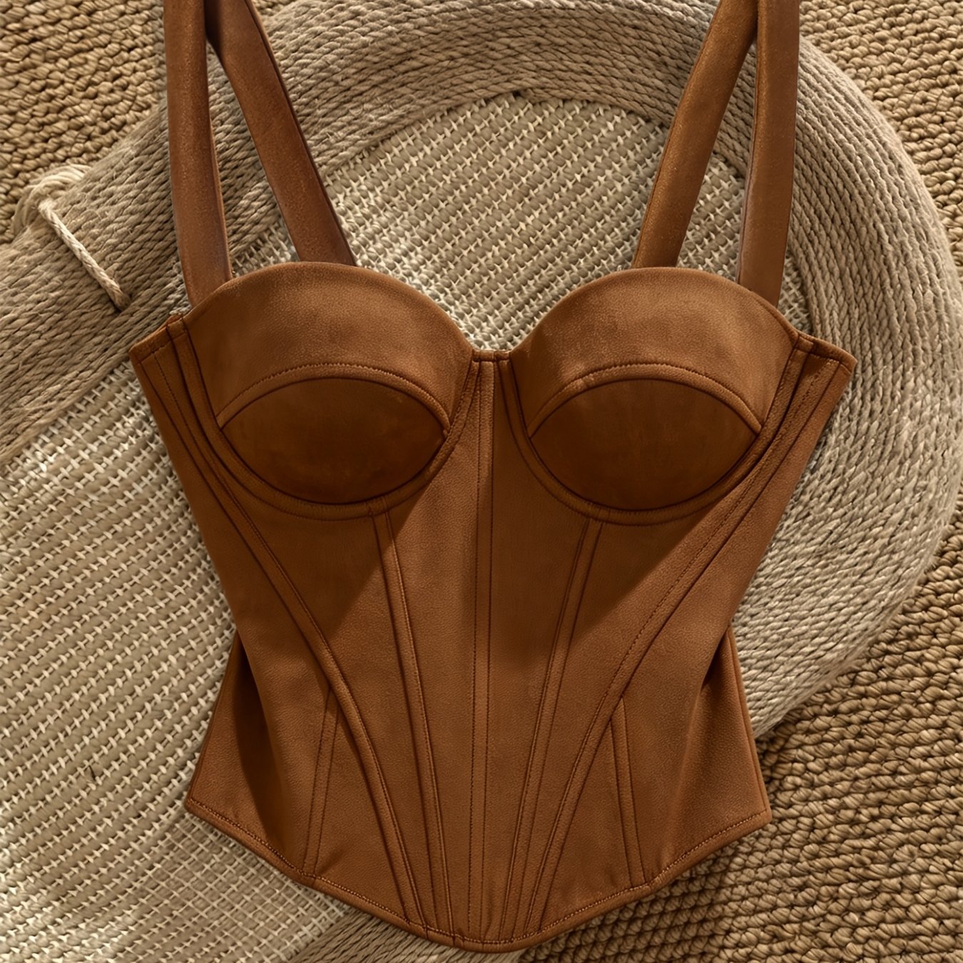 TEMU Elegant Women's Top, Music Festival Carnival Top, Solid Zipper Thick Shoulder Strap Boned Slim-fit Sexy Tank Top Suitable For Valentine's Day