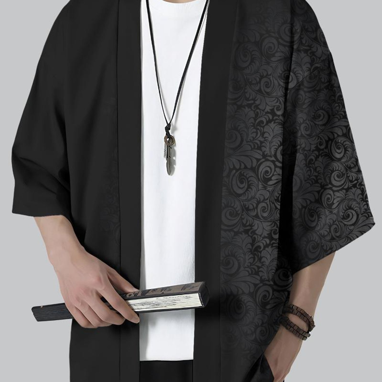 TEMU Men's Kimono-style Shirt - Traditional Collar Overblouse Top