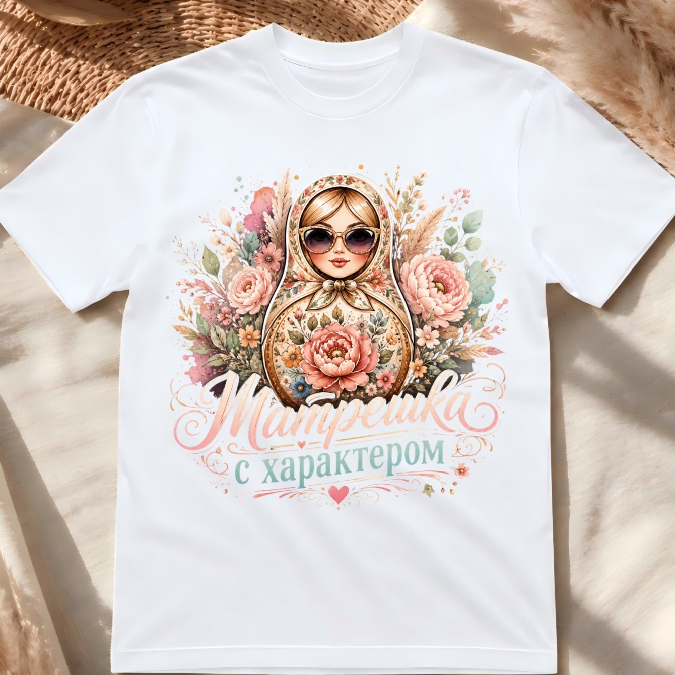 S Kharakterom Quote Graphic T-shirt Pastel Nest Ings Doll With Soft Roses Elegant Folk Style Unisex All T-shirt