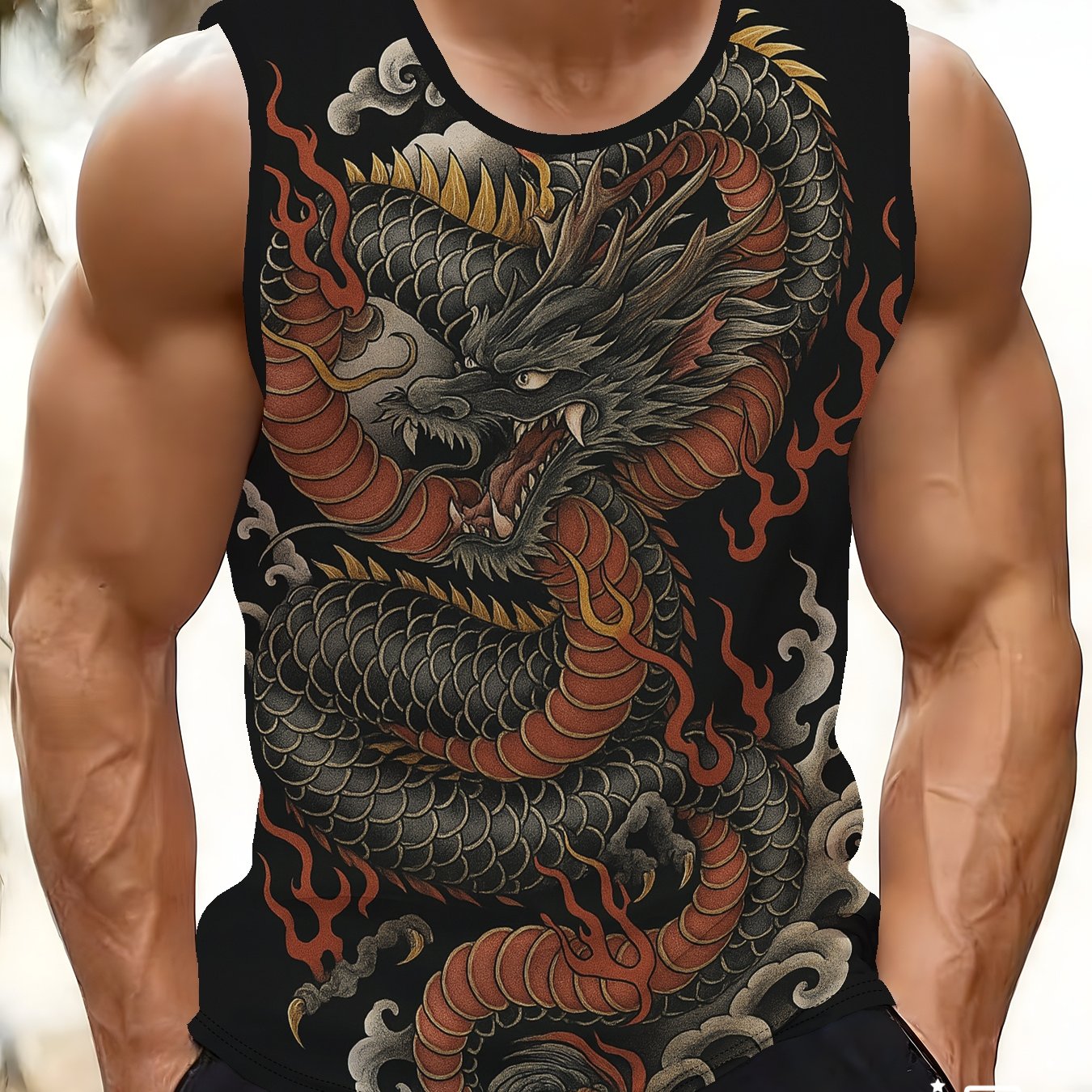 TEMU [printed Design - Not Textured] Summer Outdoor Casual Trendy Fashion Men's Crew Neck Sleeveless Tank Top, Loose Fit, Comfortable And Not Tight,