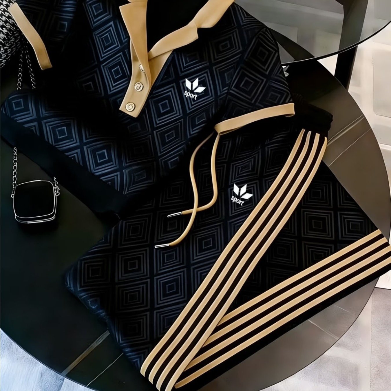 Men's Casual Suit, Lapel Design, Style, With Geometric Checkered Pattern And Button Details, With Striped Jumpsuit, Innovative Suit Thermal Underwear
