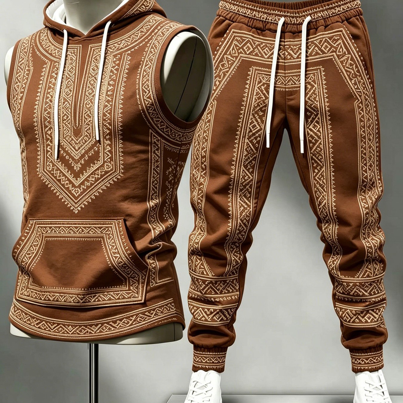 Image of Men 2pcs Casual Tracksuit, Sleeveless Hoodie With Slim Joggers, Digital Printed (non-embroidered), Multi-scene For Daily Leisure & Gym Training, Premium Athletic Outfit, Great Holiday Gift For Men