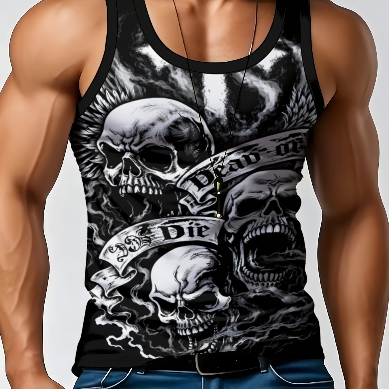 TEMU Men's Fashion Casual Vest Geometric Print Crew Neck Sleeveless Top Breathable Summer Outfit