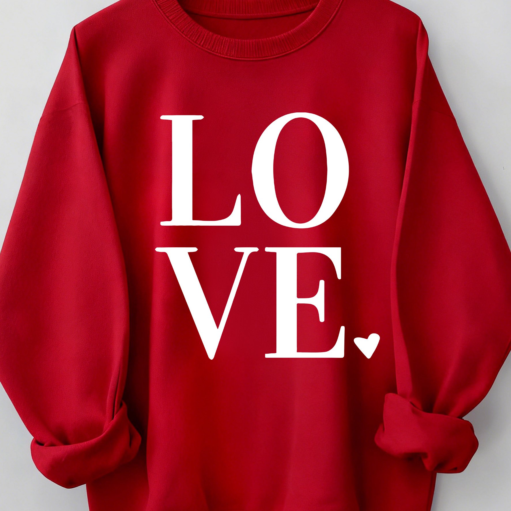 TEMU Round Neck Sweatshirt 2026 Winter Casual Loose Letter Valentine's Day Pattern Printed Long Sleeve Women' Color Top Loose Pullover|ribbed