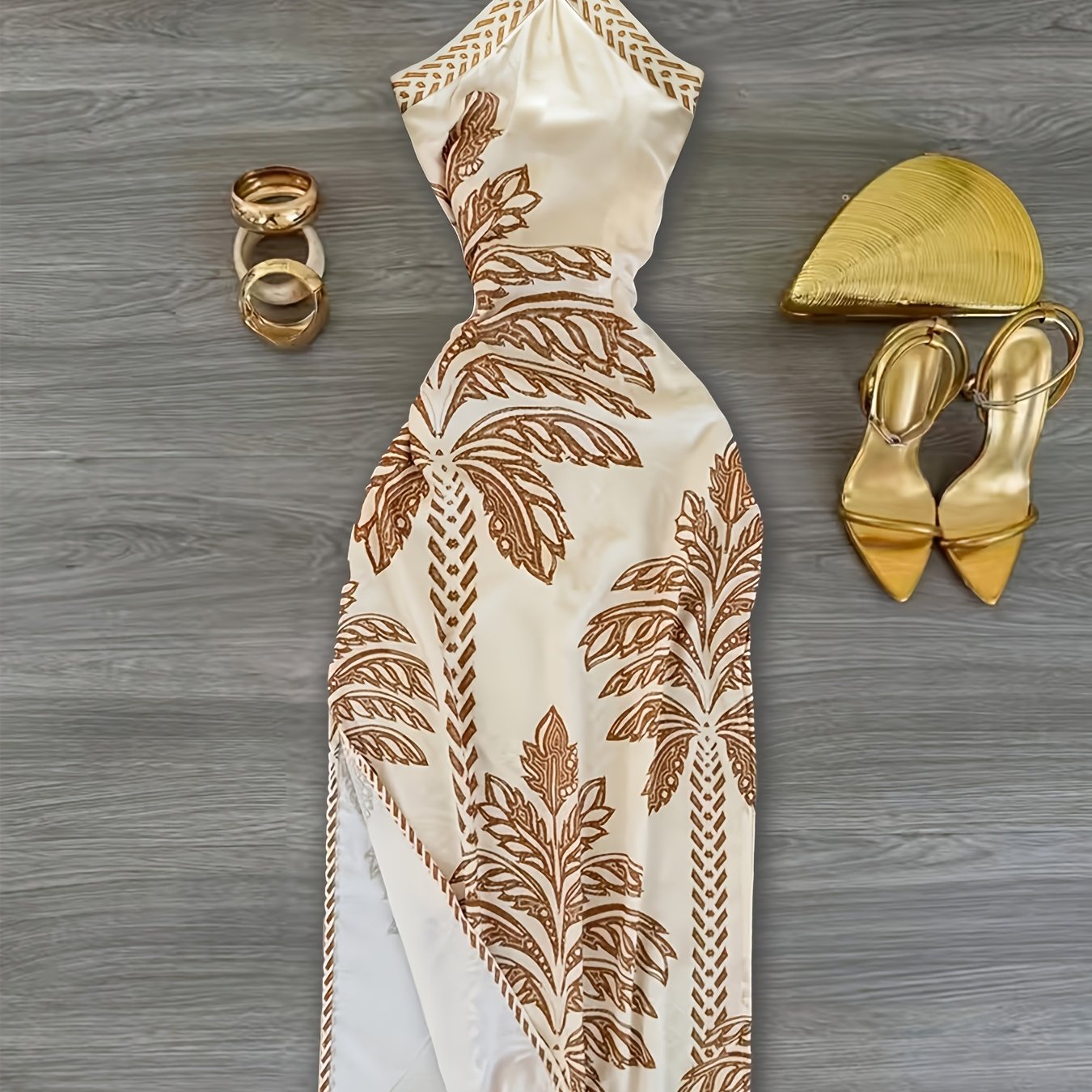 TEMU Y2k Positioning Tropical Print Cross Neck Women's Summer New Dress, Summer New Dress For Vacation And Dating