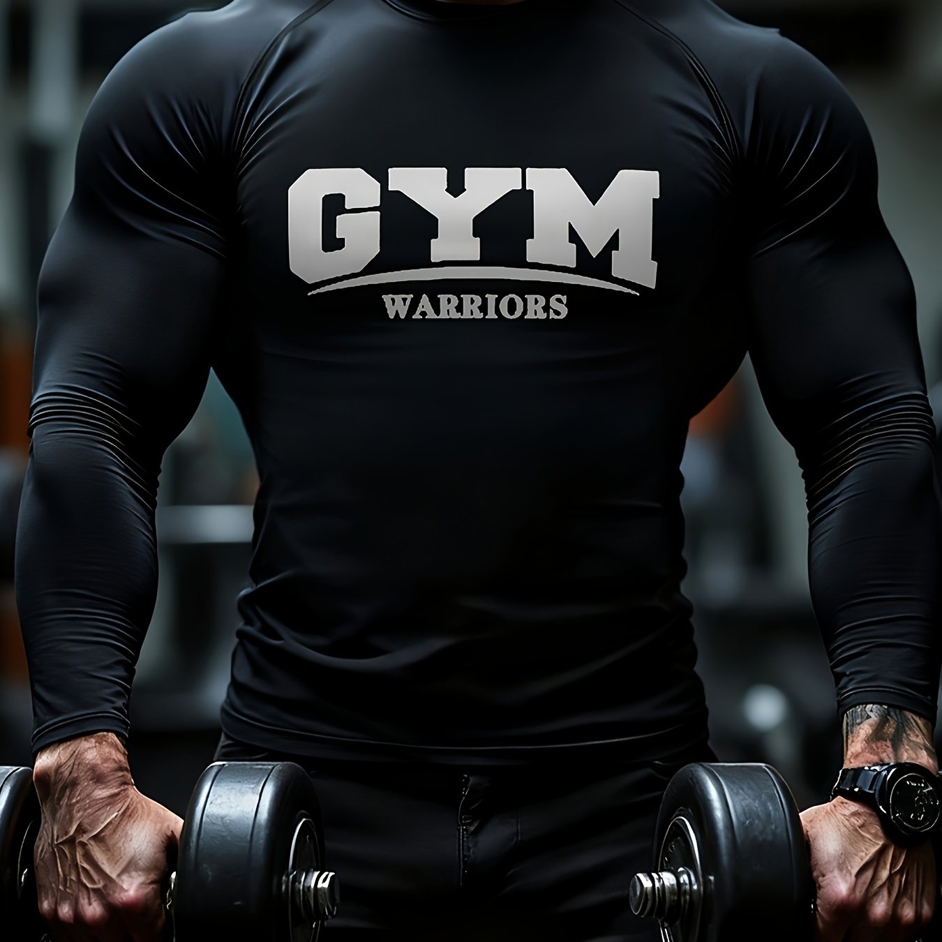TEMU Men's Compression Sports Shirt - Quick-dry Long Sleeve Training Top, Athletic Fit With Stretch And Moisture-wicking , Geometric Pattern,