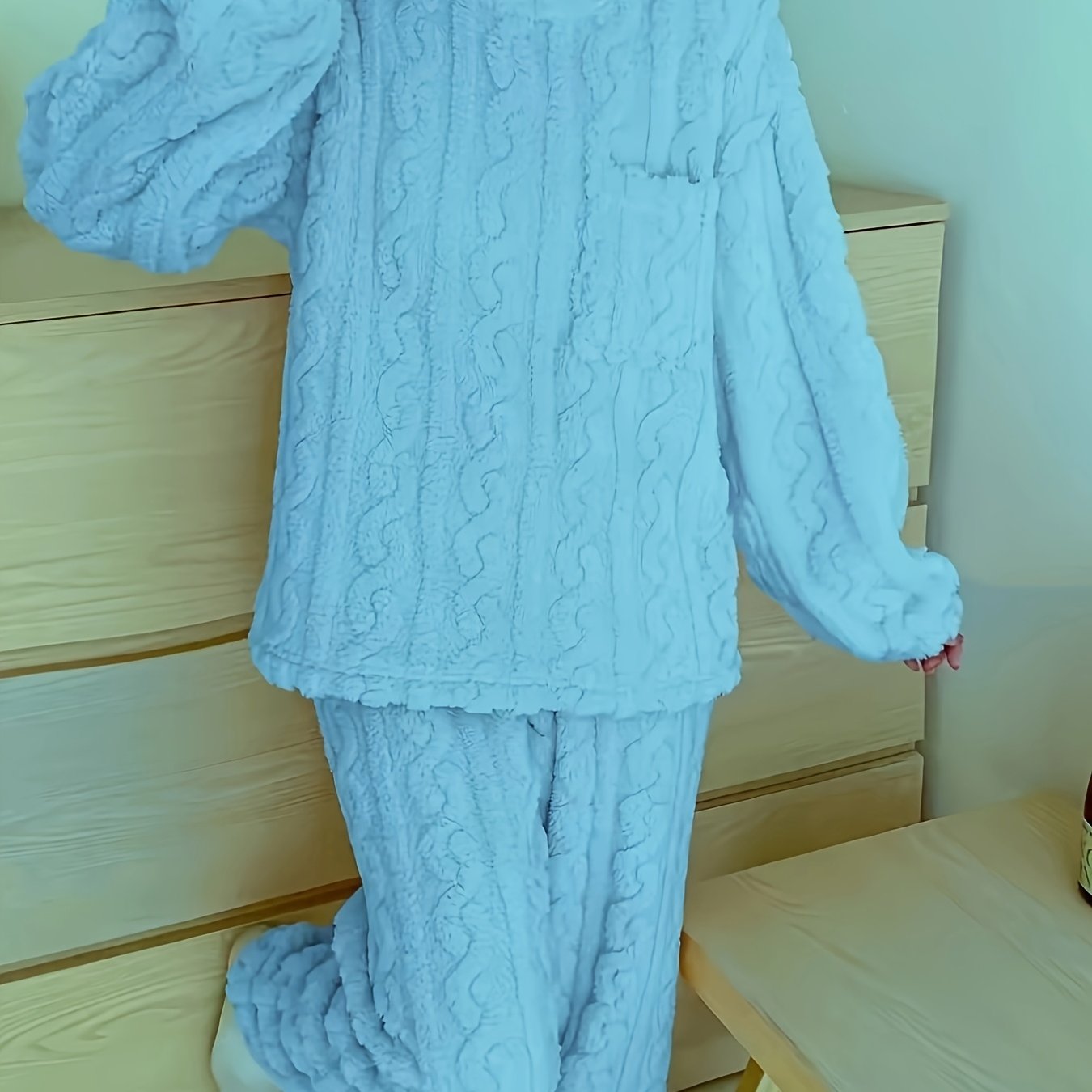 Coral Fleece Pajamas Women's Autumn Winter Jacquard Fleece Thick With Pockets Two-piece Warm Set
