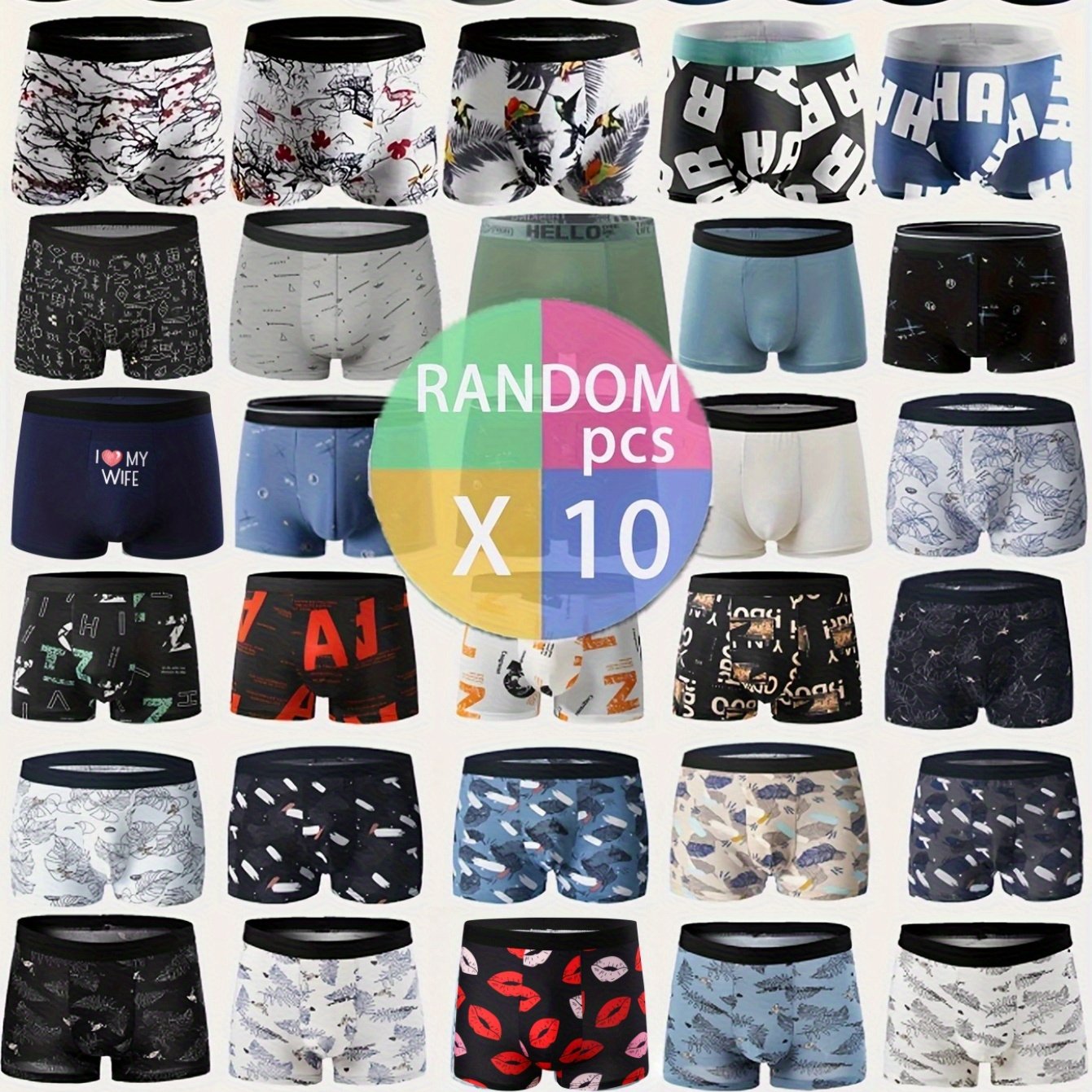 TEMU 10pcs Random , Men's Elastic Flat-crotch Underpants, Soft, Comfortable And Breathable Flat-crotch Underpants