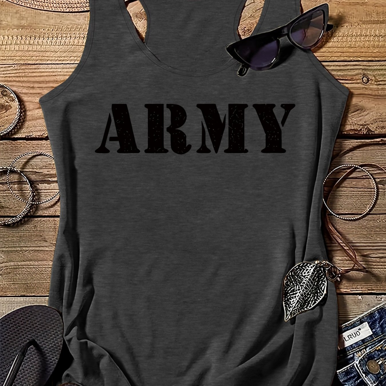 TEMU Graphic Print Tank Top, Casual Crew Neck Tank Top For Summer, Women's