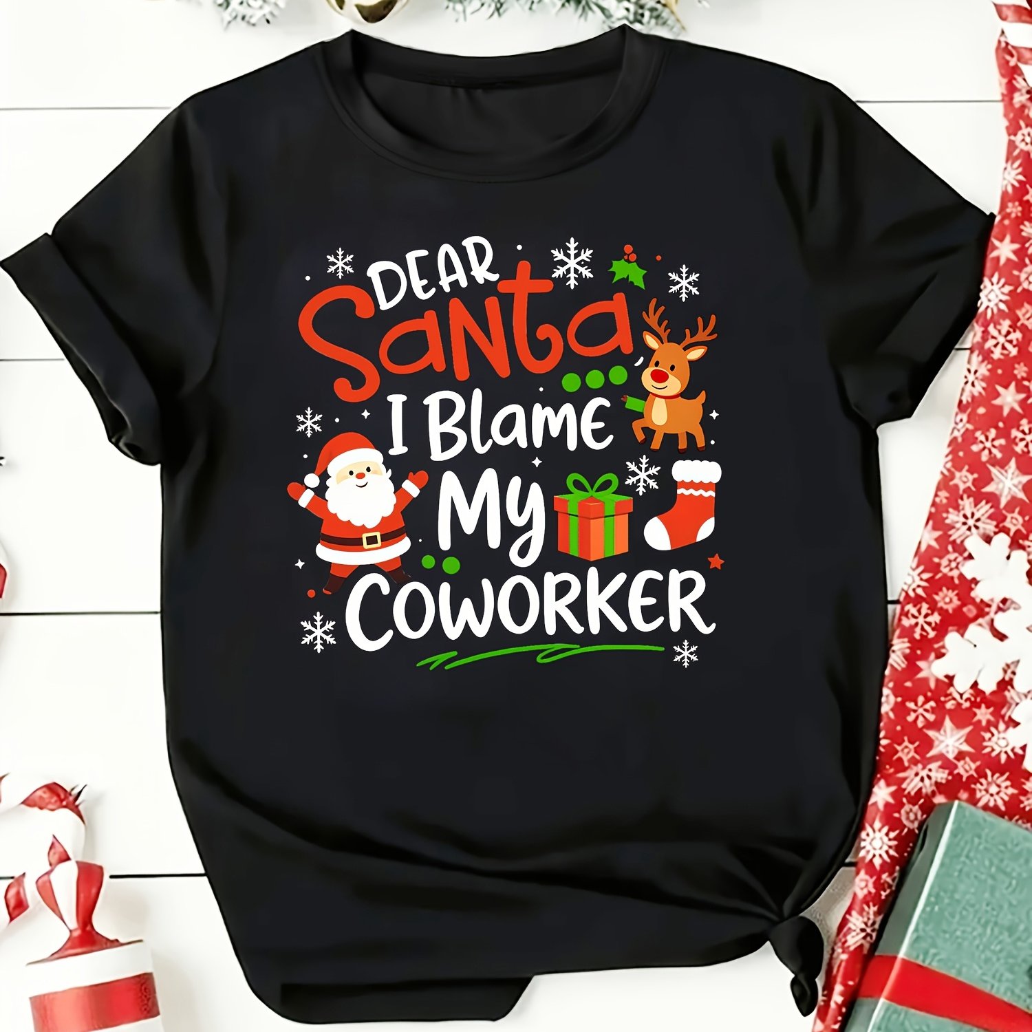 TEMU Plus Size, 1pc Women's Plus Size Funny Christmas T-shirt " I My Coworker" Short Sleeve Round Neck My Coworker Top - Gift Suitable For Women,