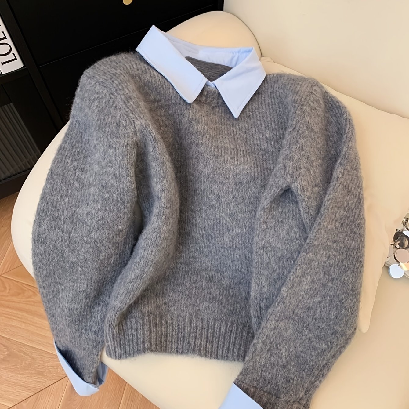 E-shop Europäische und amerikanische Herbst- und Wintermode, eleganter, zweiteiliger POLO-Kragen-Pullover, Damen-Pullover, Mantel