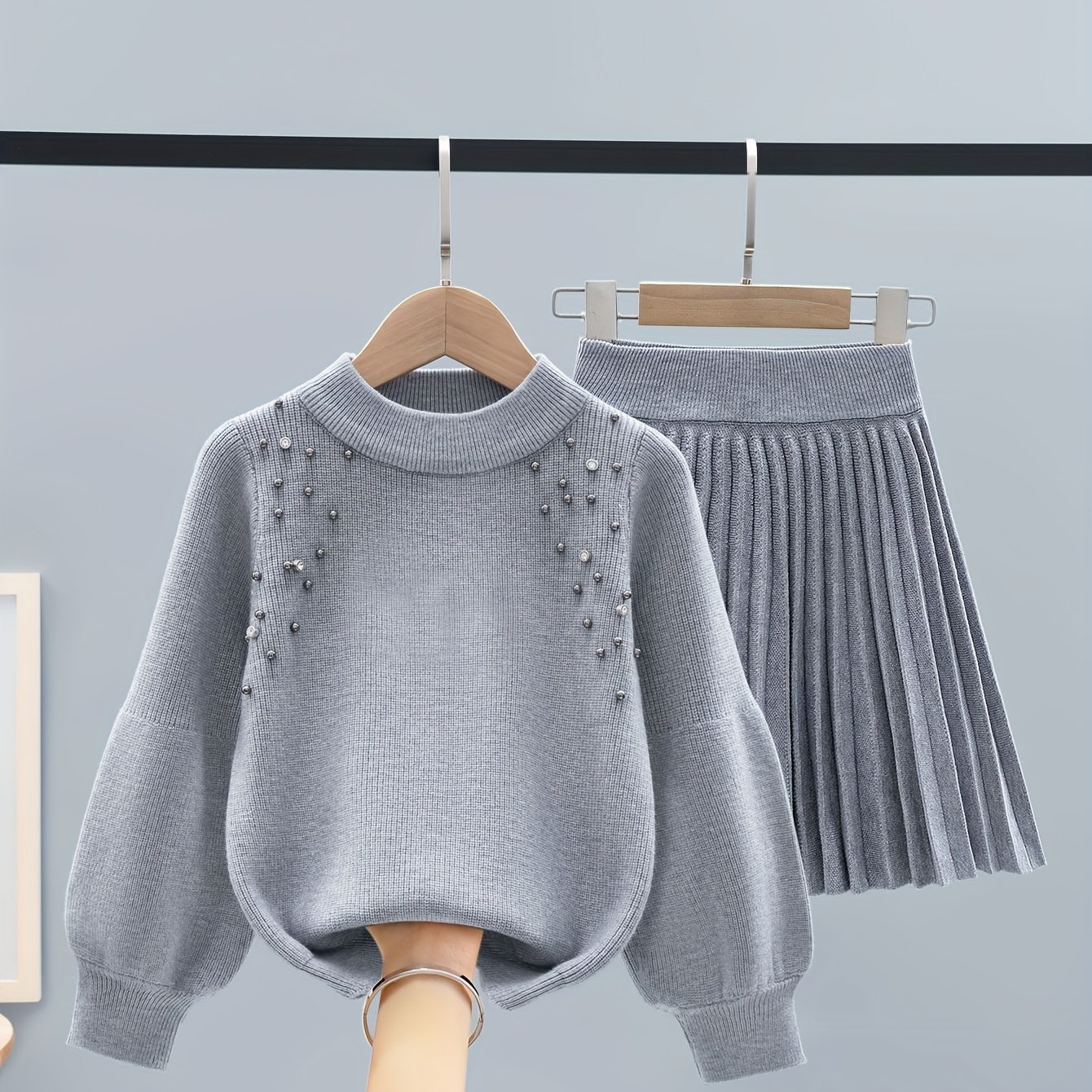 Image of Halloween Girls' Outfit Sweater Casual Elegant Girls' Spring Autumn Set Beaded Knit Sweater And High-elastic Half Skirt Suitable For Outdoor Vacation As Best Holiday Gift For Girls 202-8865